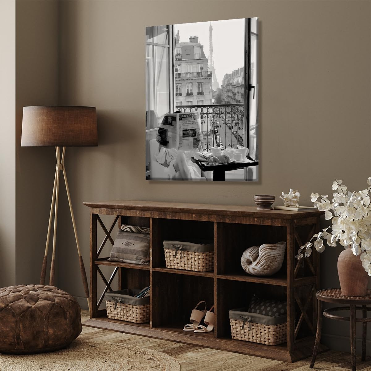 Parisian Vintage Girl Reading Newspaper Poster Black and White Fashion Wall Art Canvas Prints Painting Posters For Aesthetic Kitchen Home Bedroom Dorm Apartment Wall-8x12inch Unframed