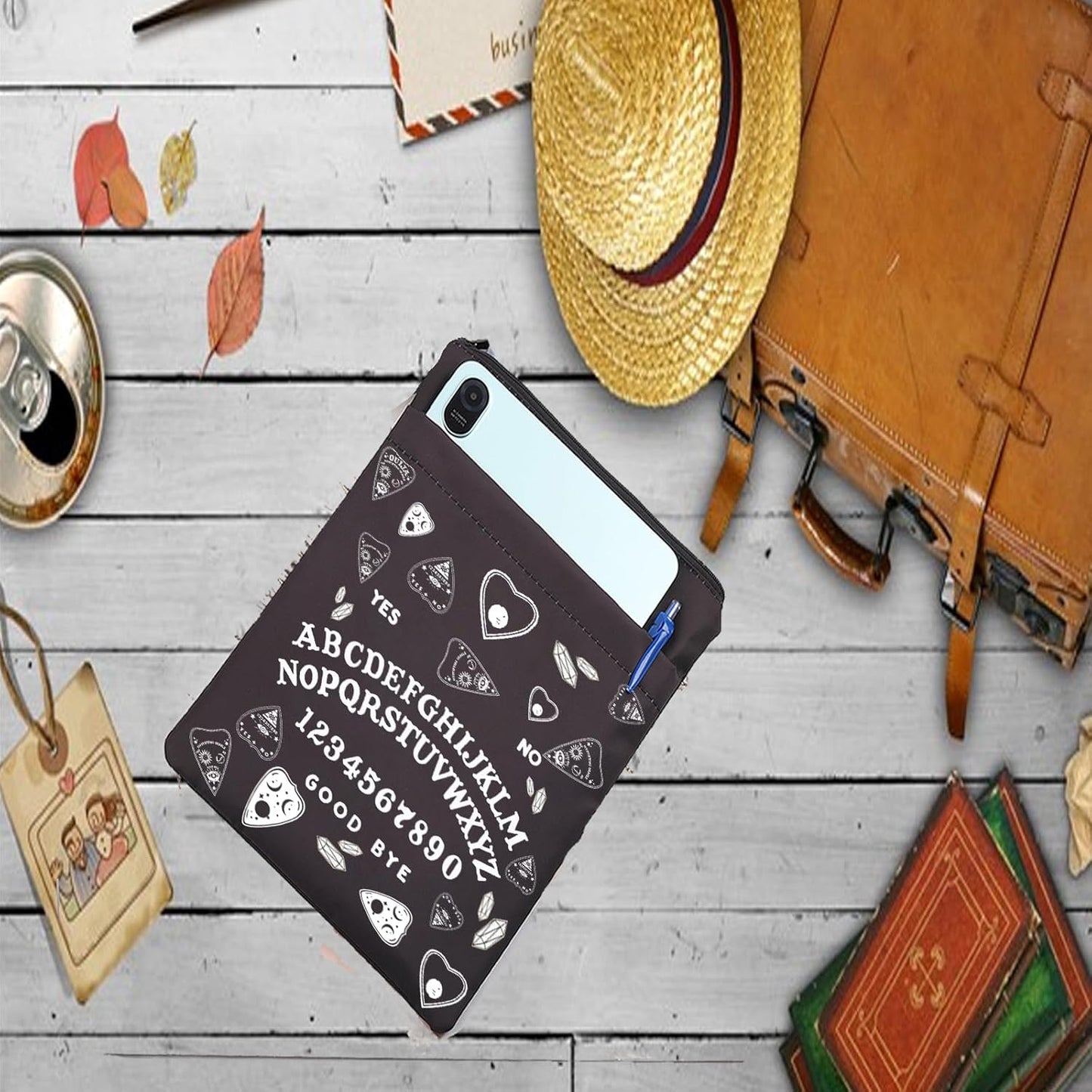 LQRI YES NO Book Sleeve With Zipper Wiccan Gothic Book Cover Gift Spirit Board Zipper Pouch