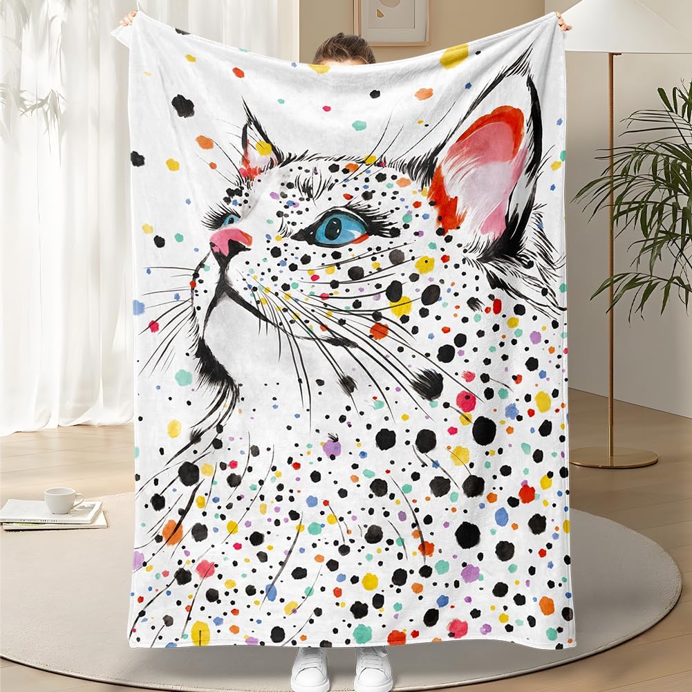 Cat Throw Blanket Colorful Spot Cats Blanket Cute Pet Cats Gift for Cat Lover Throw Blanket Flannel Fleece Cozy Fuzzy Plush Throw Blankets for Bed Chair Couch 50" X 60"