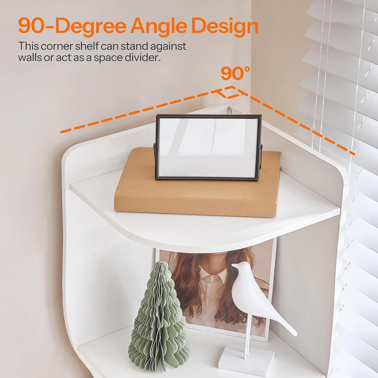 HOOBRO Corner Shelf with Light, 5-Tier Modern Corner Bookshelf, Stylish Display Bookcase，Wooden Open Book Shelf Storage Rack for Small Spaces, Living Room, Home Office, White WT67DCJ01