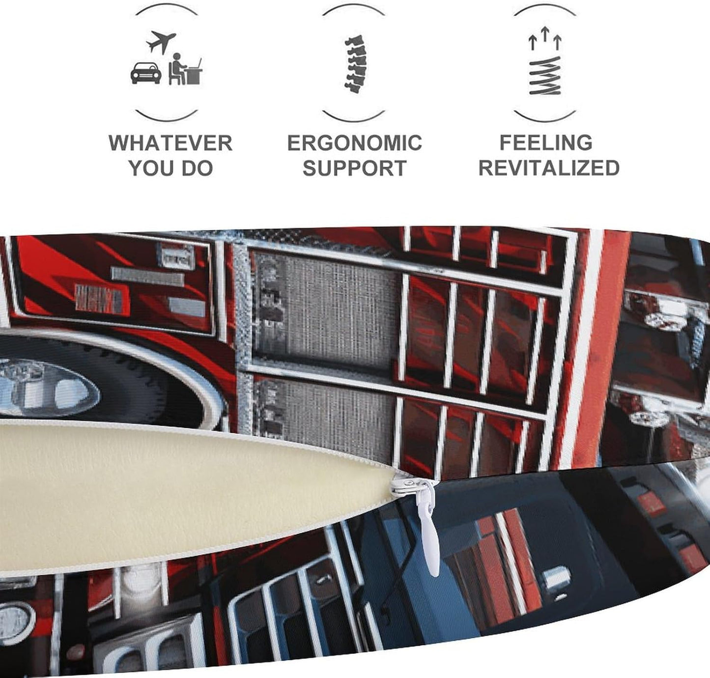 Red Fire and Rescue Truck Neck Pillow Memory Foam U Shaped Pillows Portable Pillows for Shoulder Travel Head Support Pillow with Concealed Zipper for Airplane Car Home Office