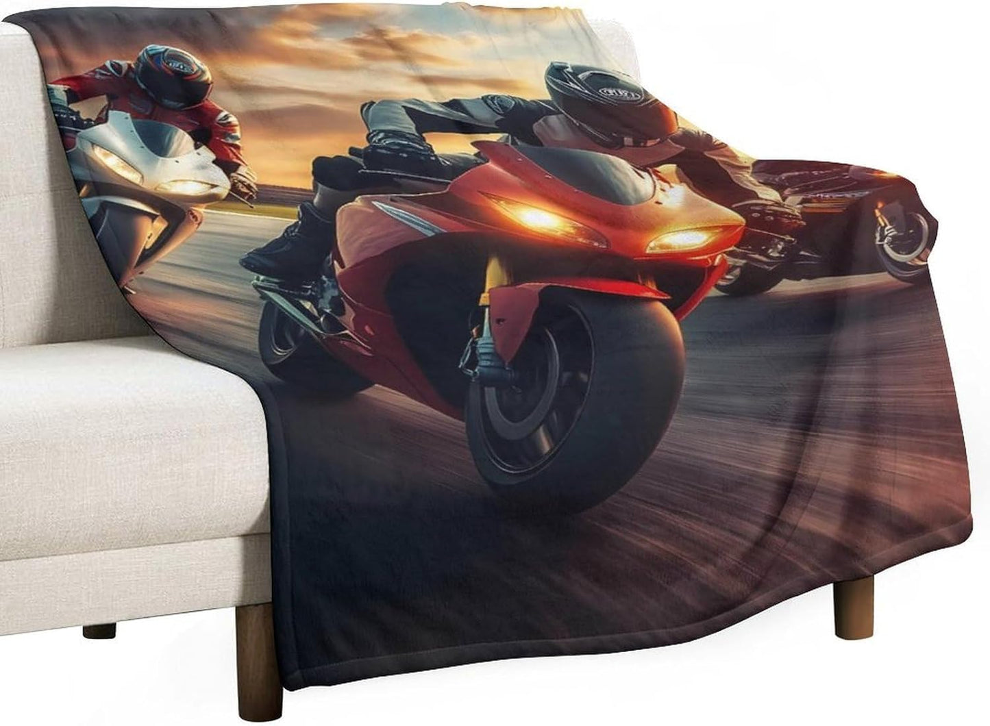 Motorbike Motorcycle Racing Throw Blanket for Couch Bed Plush Cozy Fuzzy Flannel Blanket for All Season 50"x70"