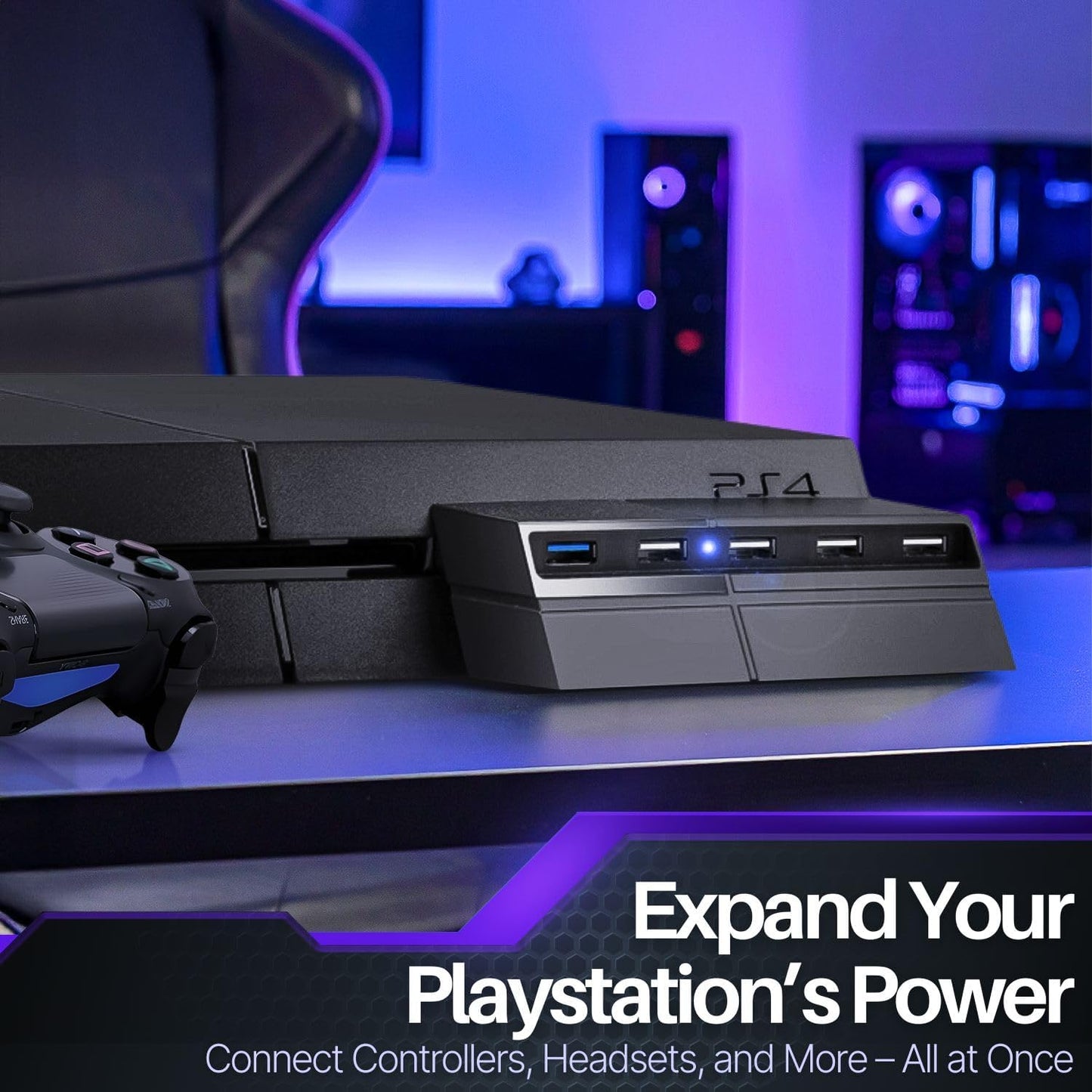TNP 5 Port USB Hub for PS4 - USB 3.0/2.0 High-Speed Extender Adapter Accessories Expansion Hub Connector Splitter Expander for PlayStation 4 Gaming Console (Not for PS4 Slim, PS4 PRO)