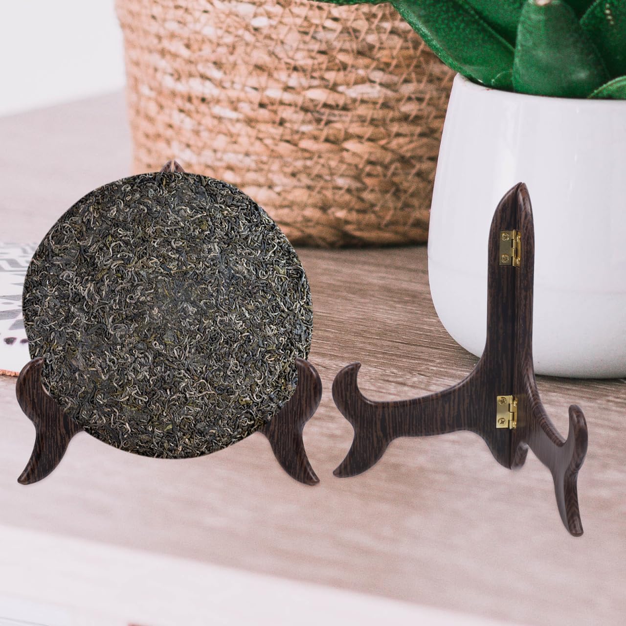 Pu Er Tea Cake Stand 5.90X5.70 Inch Bamboo Display Rack Compact Holder for Pu-Erh Tea Storage and Home Decorative Display