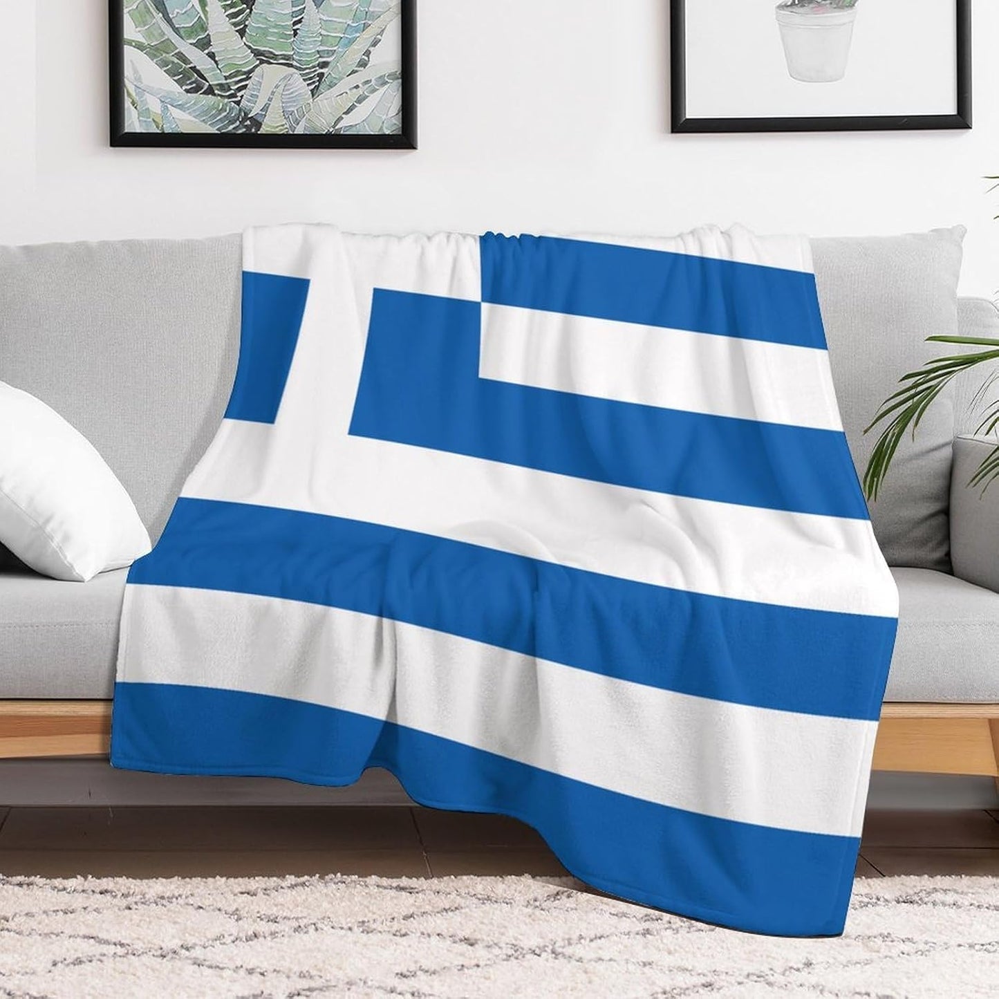 Flag of Greece Throw Blanket for Couch Bed Plush Cozy Fuzzy Flannel Blanket for All Season 70"x80"