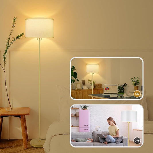 Gold Floor Lamp, Standing Lamp, 58" Tall Lamps for Living Room, Simple Pole Lamp with White Shade, On/Off Foot Pedal, Bright Corner Lamp for Kids Room Bedroom Office Decor(E26 Base, NO Bulb)