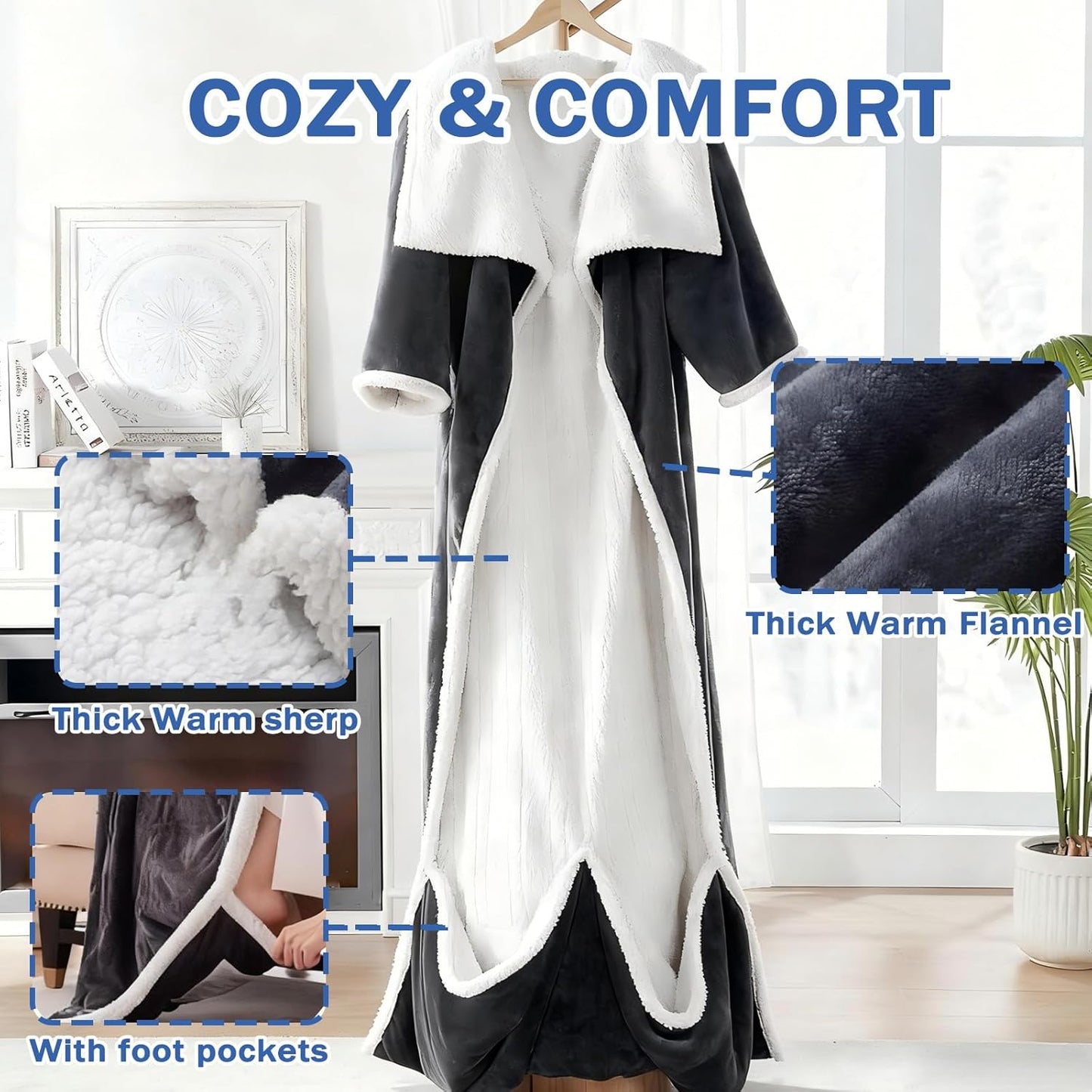 Heated Wearable Blanket with Feet, 2026 Upgrade Heated Wearable Blanket, 50"X70" Electric Blanket Heated Robe for Home, 10 Heating Levels Robe Blankets for Mom (Beige)