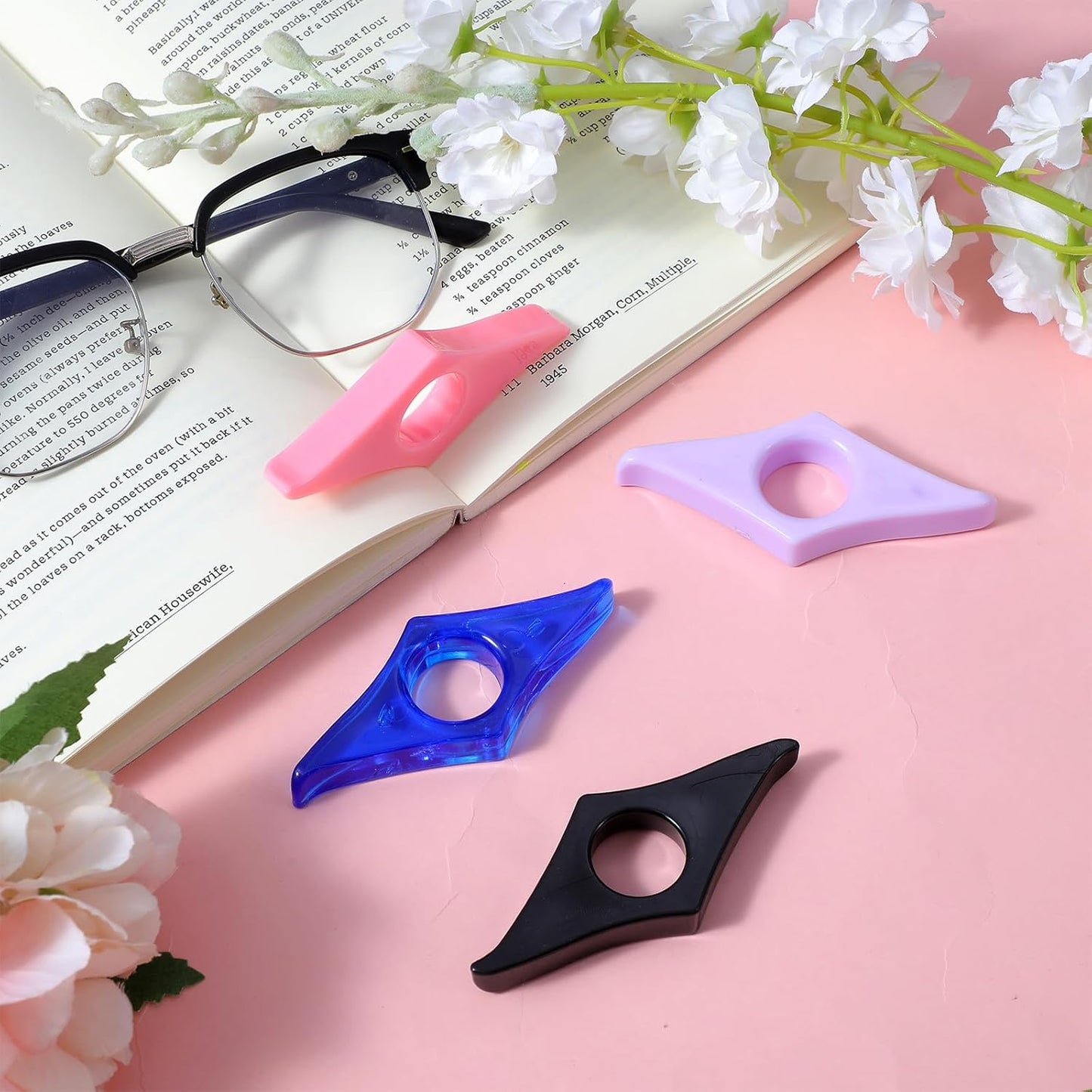 4 Pack Thumb Book Page Holder, Acrylic Page Holders for Reading, Book Opener Holder Reading Gifts Accessories for Readers Readinglovers Student Teacher Gifts(4 Colors)