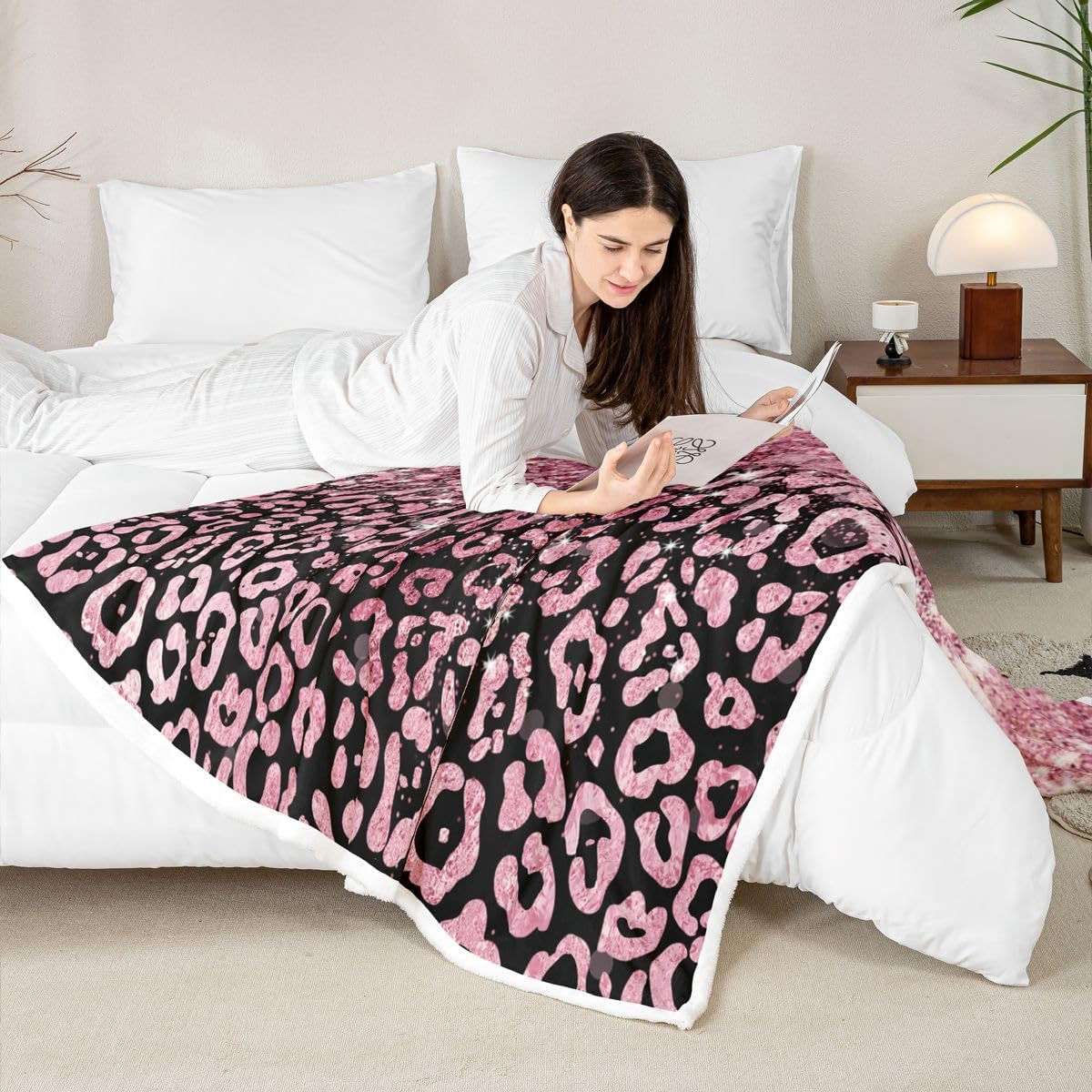 Feelyou Pink Leopard Sherpa Throw Blanket for Couch Glitter Leopard Print Super Soft Cozy Fleece Fashion Cheetah Blanket for Winter, Plush Throw Baby 30"x40" All Season