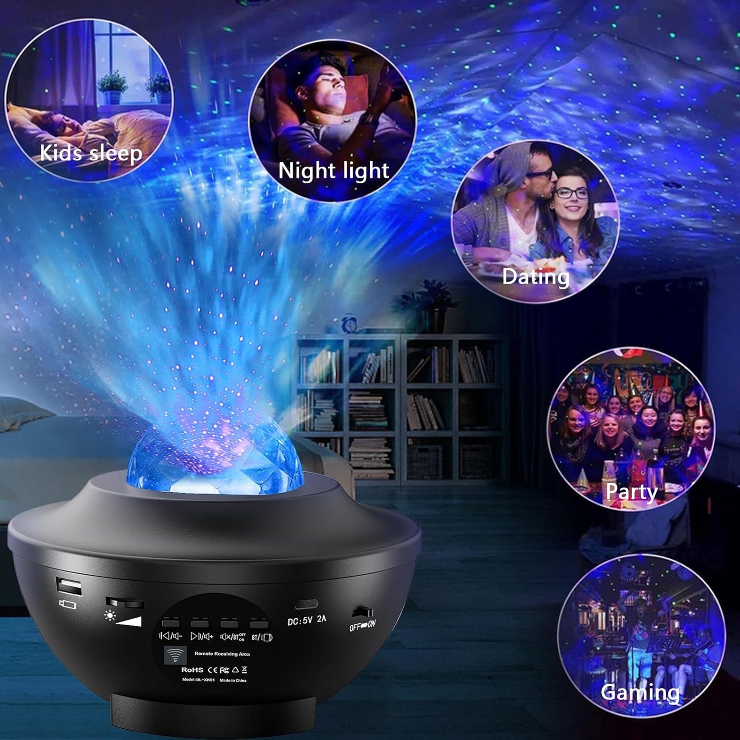 Galaxy Star Projector,Nebula LED Night Light for Room Decor, Ocean Wave Starry Sky Light Projector for Bedroom Home Theater, Remote & Bluetooth Speaker, Christmas for Kids Boy Girl Adults