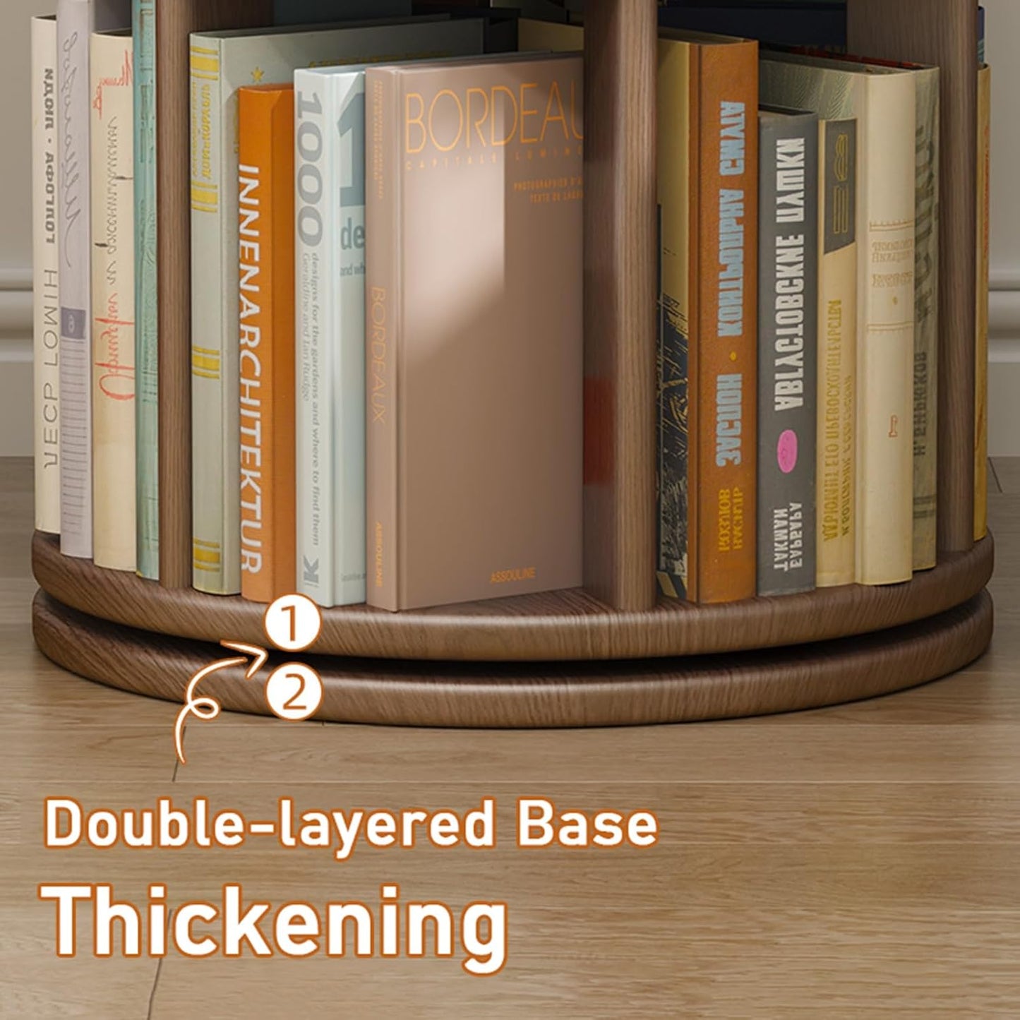 Walnut Rotating Bookshelf, 360 Display 6 Tier Floor Standing Bookcase Storage Rack Narrow Book Shelf Organizer for Bedroom, Living Room, Study Room