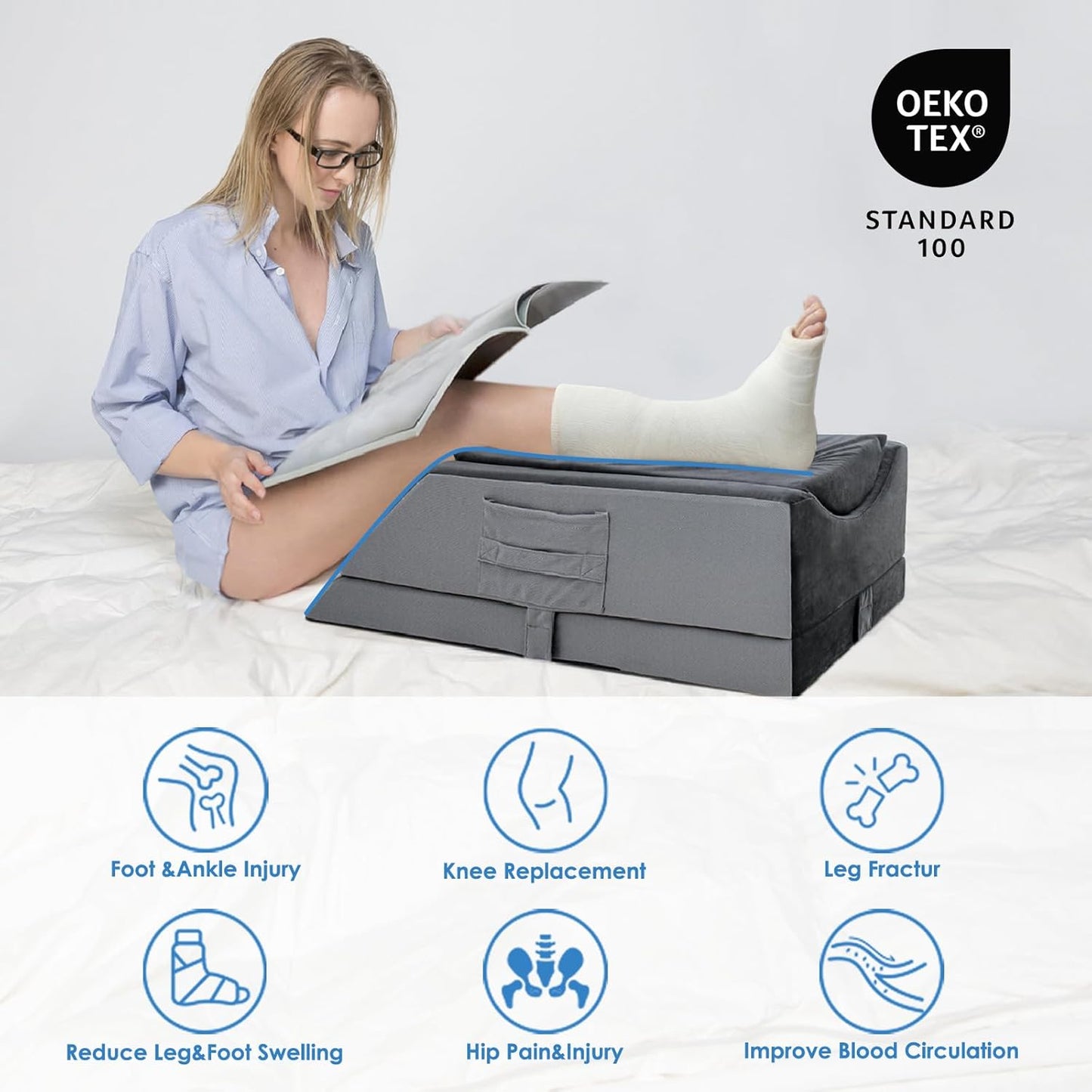Leg Elevation Pillows for After Surgery,4-Height Adjustable Leg Elevating Pillow,Knee Surgery Recovery Equipment,Improving Blood Circulation,Ankle/Foot Surgery Swelling, Washable Cover