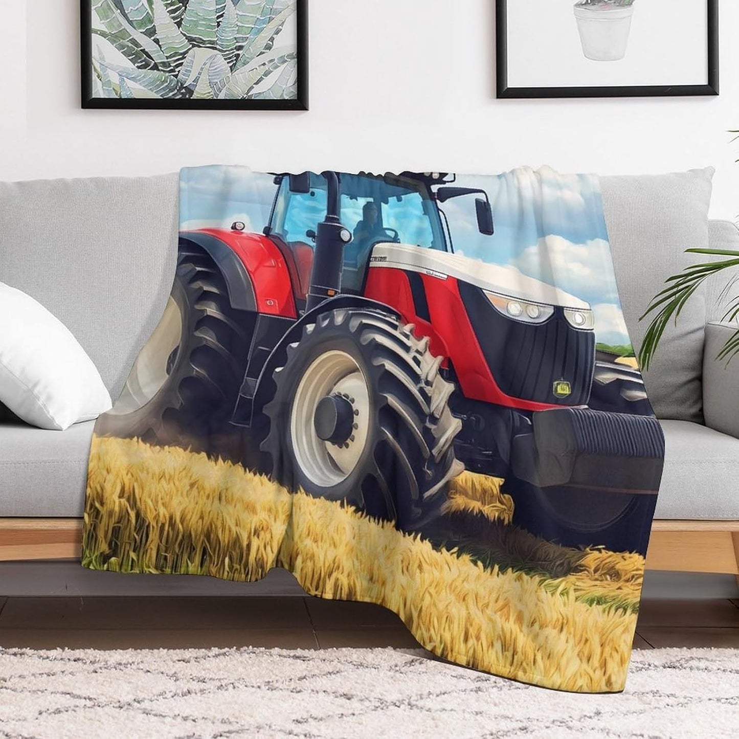 Tractor Printed Throw Blanket for Couch Bed Plush Cozy Fuzzy Flannel Blanket for All Season 40"x50"