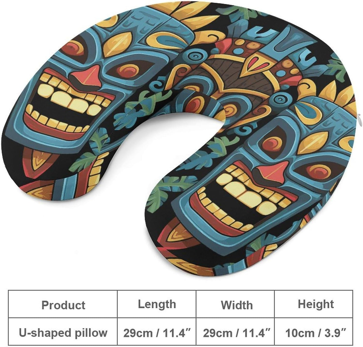Colorful Tiki Mask Pattern Neck Pillow Memory Foam U Shaped Pillows Portable Pillows for Shoulder Travel Head Support Pillow with Concealed Zipper for Airplane Car Home Office