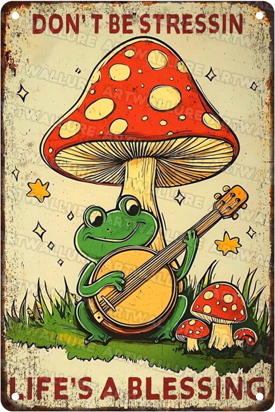 Vintage Frog Metal Tin Sign Don't Be Stressin Life Is a Blessing Inspirational Quotes Tin Sign for Coffee Shops Homes and Reading Rooms 8x12inch