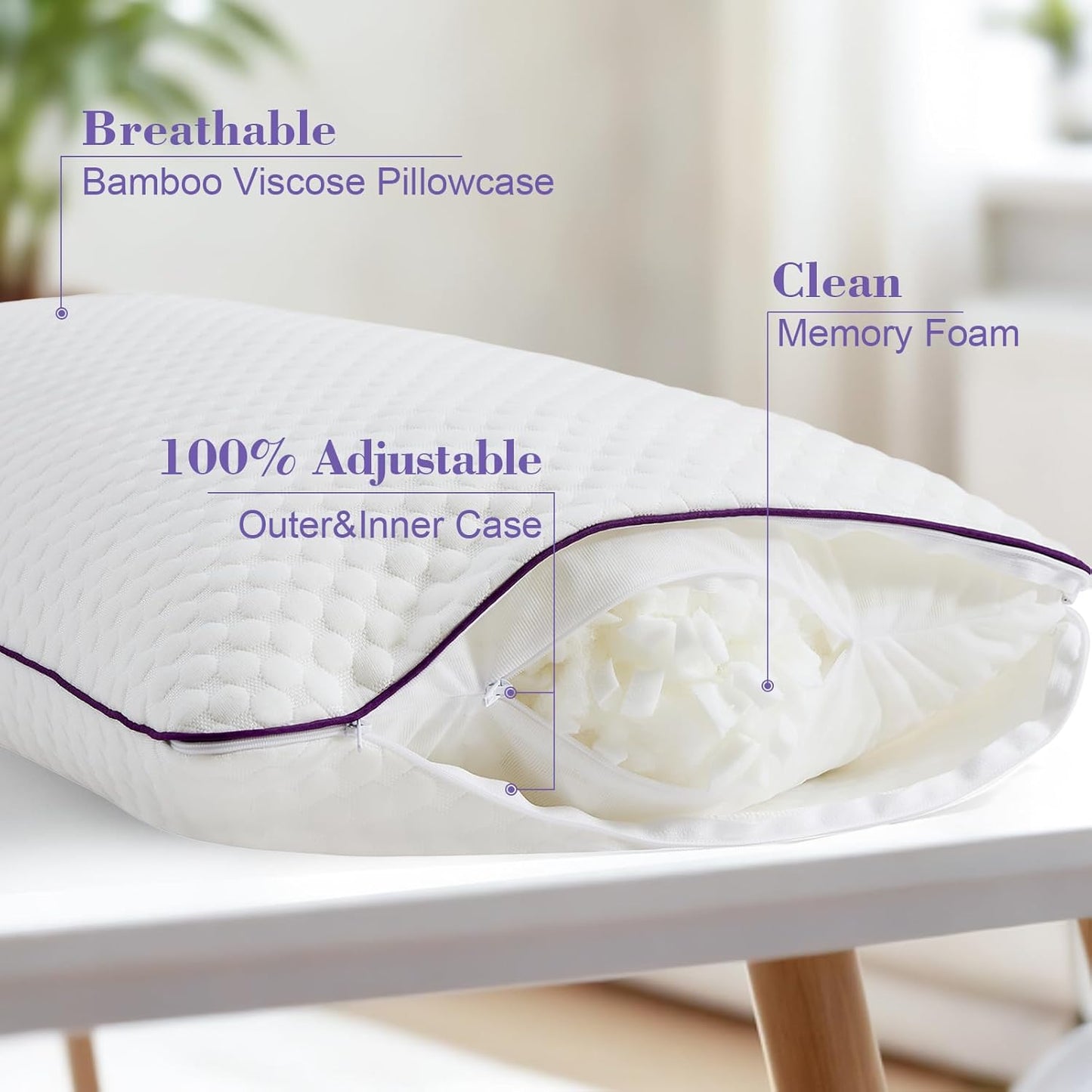 HOMELAB Adjustable Shredded Memory Foam Body Pillow, 20x54 Long Pillow for Back, Shoulder, Hip and Knee Support, Side Sleeper Body Pillow for Adults with Washable Cover
