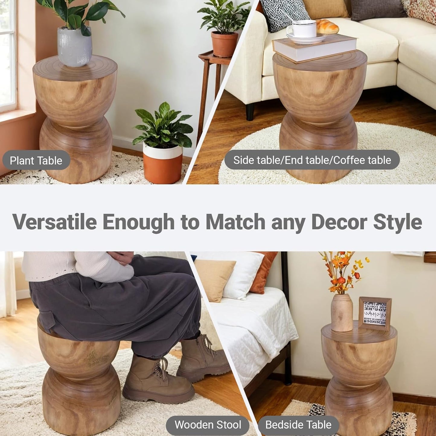 TORMAYS HOME Small Solid Wood Stump Side Table 15.8” H x 11.8” Dia, Handmade Natural Tree Stump Accent Table, Rustic Farmhouse End Table for Small Spaces, Fully Assembled
