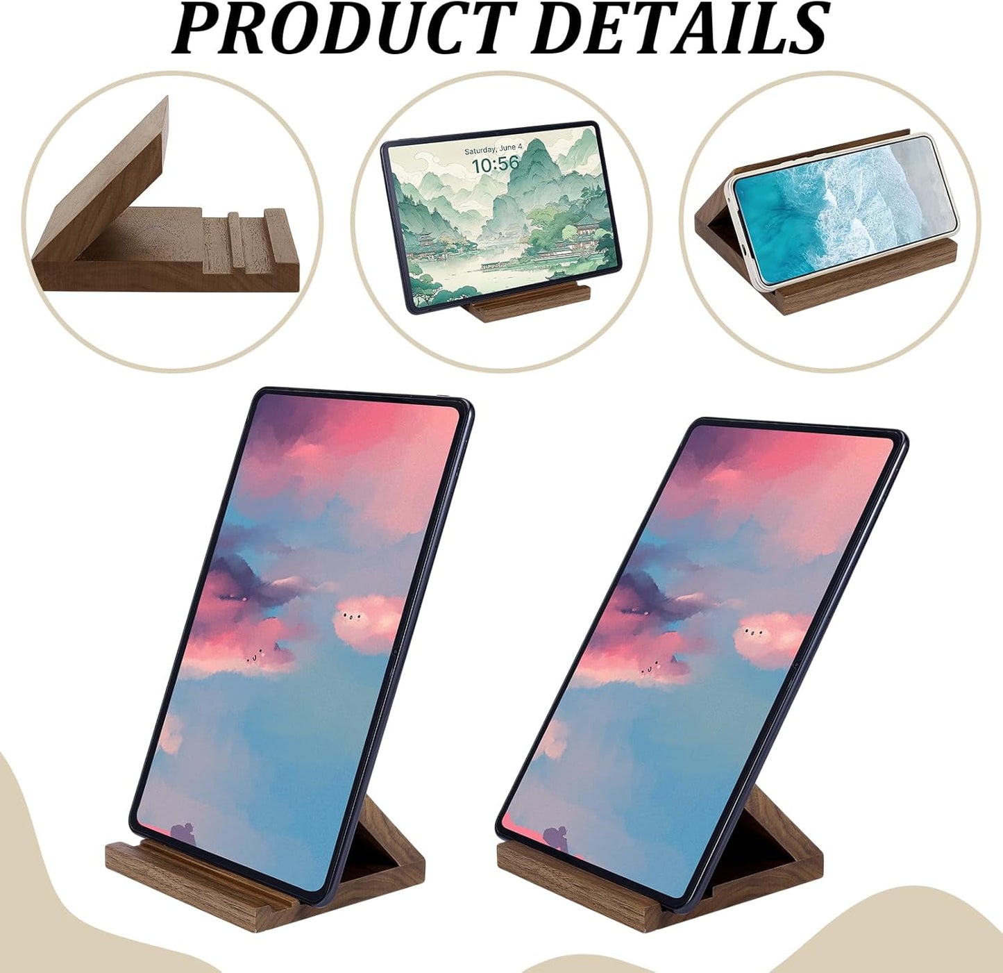 Walnut Book Stand for Display Wooden Bible Stand for Reading Portable Office Phone Holder for Desk Living Room Kitchen Coffee Table Decor Picture Frame Photos Holder