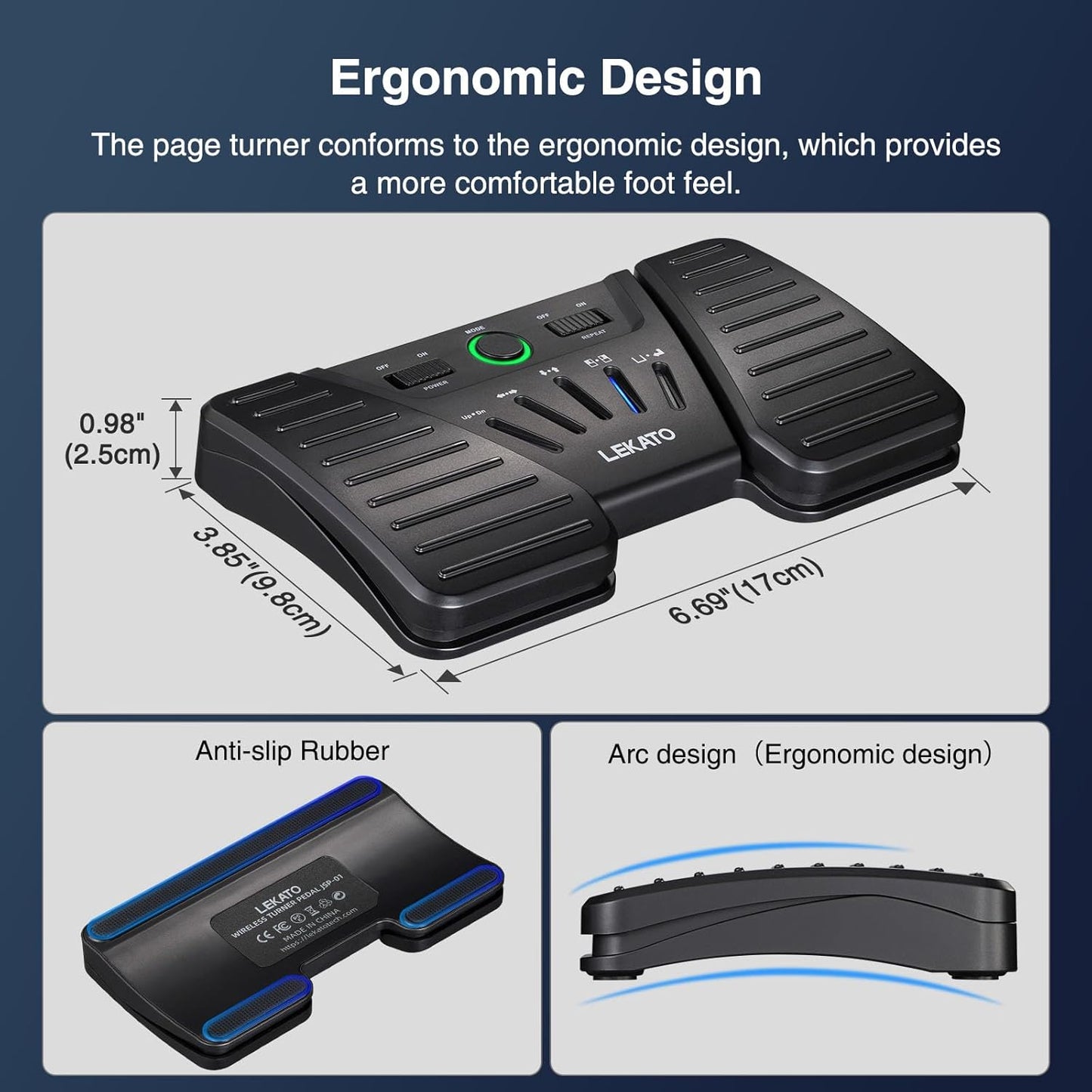 LEKATO Wireless Bluetooth Page Turner Pedal Music Page Turner Pedal for Ipad,Tablets Android IOS Phones Rechargeable Wireless Foot Pedal Silent Page Turner Ipad Page Turner for Hands-Free