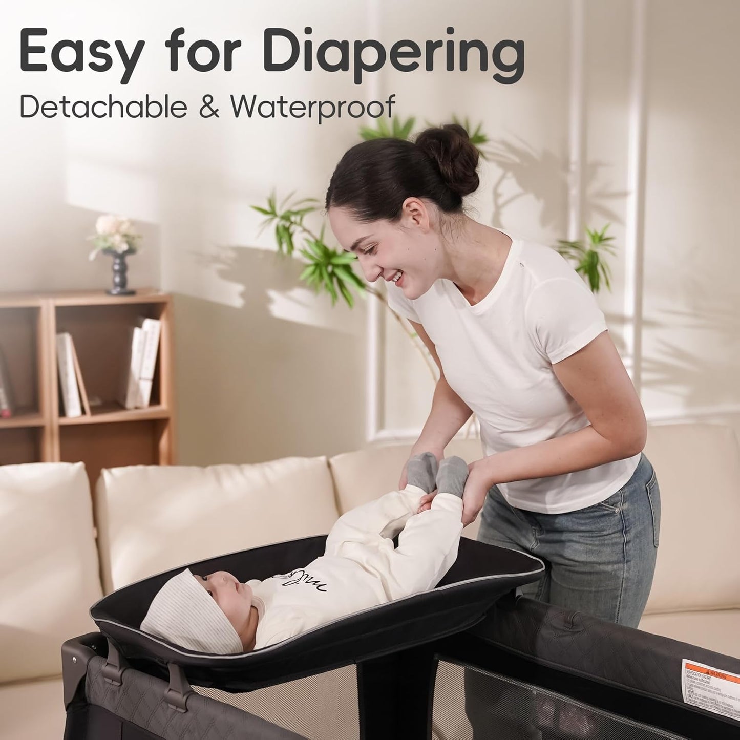 Pamo Babe Pack and Play 4 in 1 Playard Portable Playard Foldable Playpen for Baby and Toddler Portable Crib Mattress Diaper Changer for Newborn (Grey)
