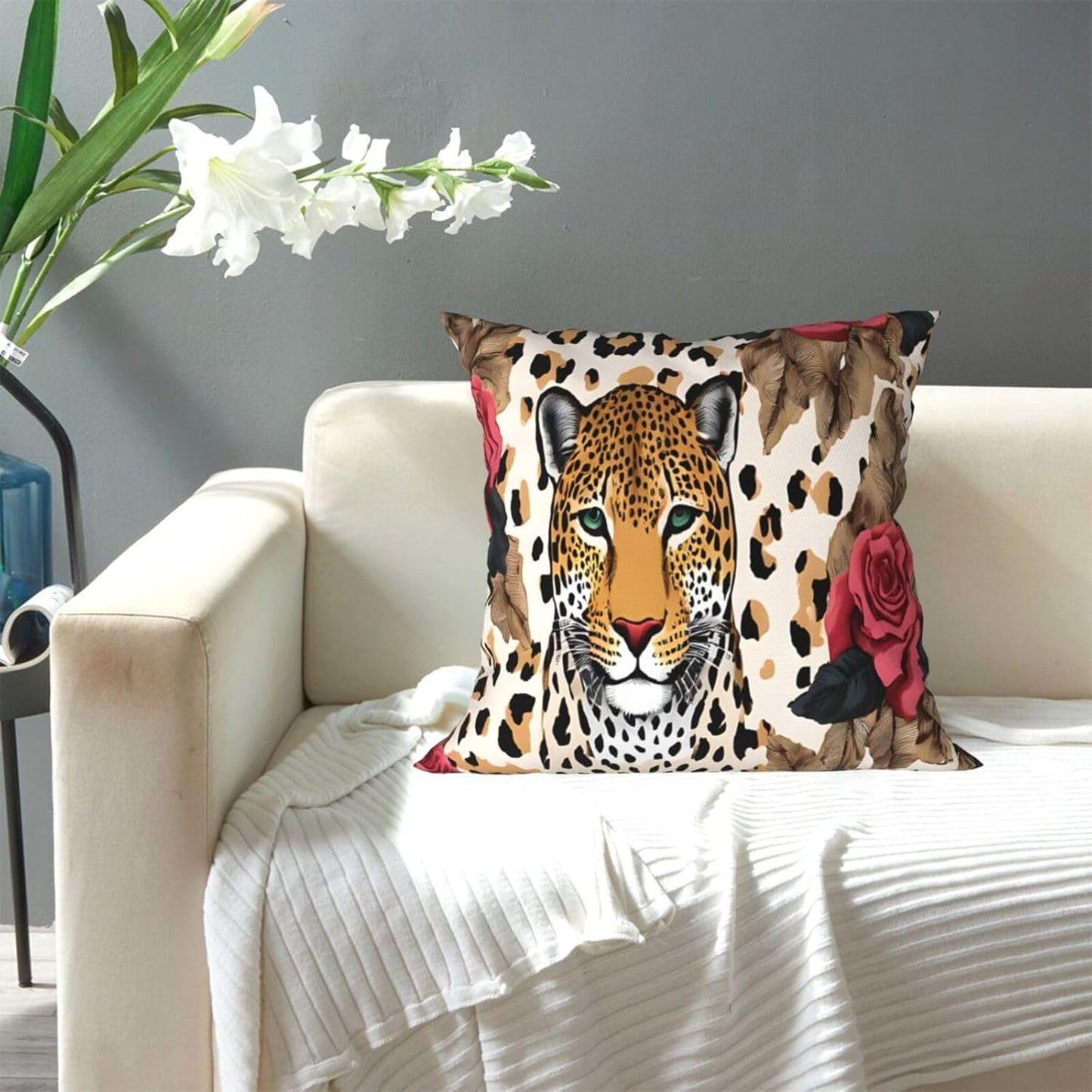 All-Season Square Pillow Covers 18"X18", Striped Leopard, Decorative Throw Pillow Covers for Sofa Bed Couch, Hidden Zipper Cushion Cover, Square Lumbar & Accent Pillowcases for Home Decor