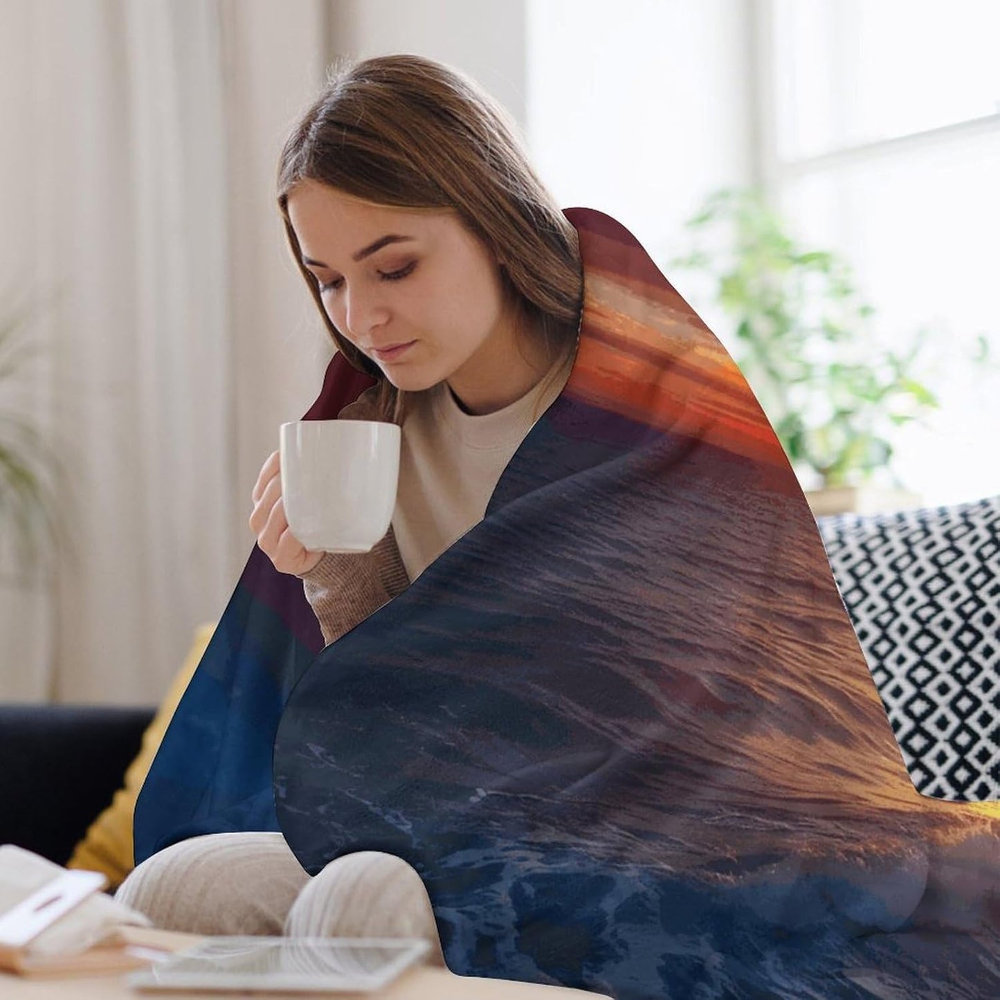 Sea and Sunset Blanket Super Soft Lightweight Throw Blanket Cute Cozy Warm Bed Blanket Decorative Fuzzy Blanket All-Season Home Decor Gift for Sofa Couch Living Room 30"*40"（76 * 100cm）