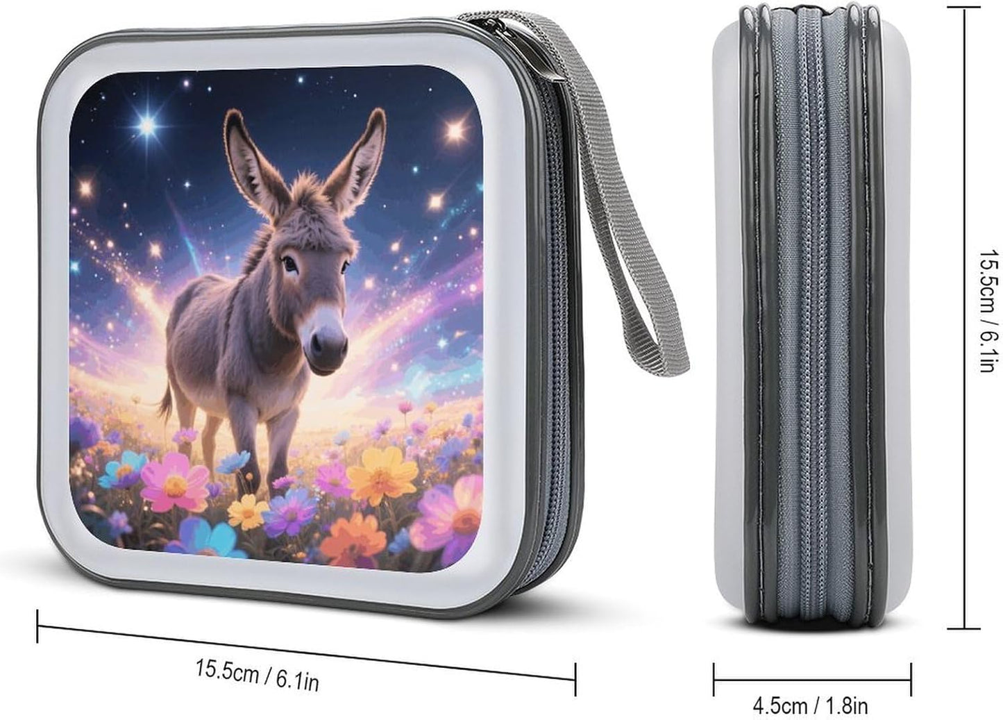 Donkey in Magic Blooms CD Case Portable Zipper CD Case 40 Capacity Hard Plastic DVD Cases Holder Large Storage Disc Wallet Bag for Car Home Travel DVD Collection Bag
