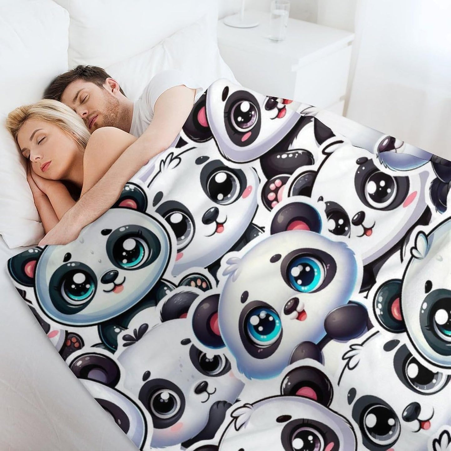 Panda Throw Blanket - Soft Flannel Blankets for Teens Adults Women Men - Warm Panda Throw Blankets for All Season Lap, Chair, Sofa - 70"x50"