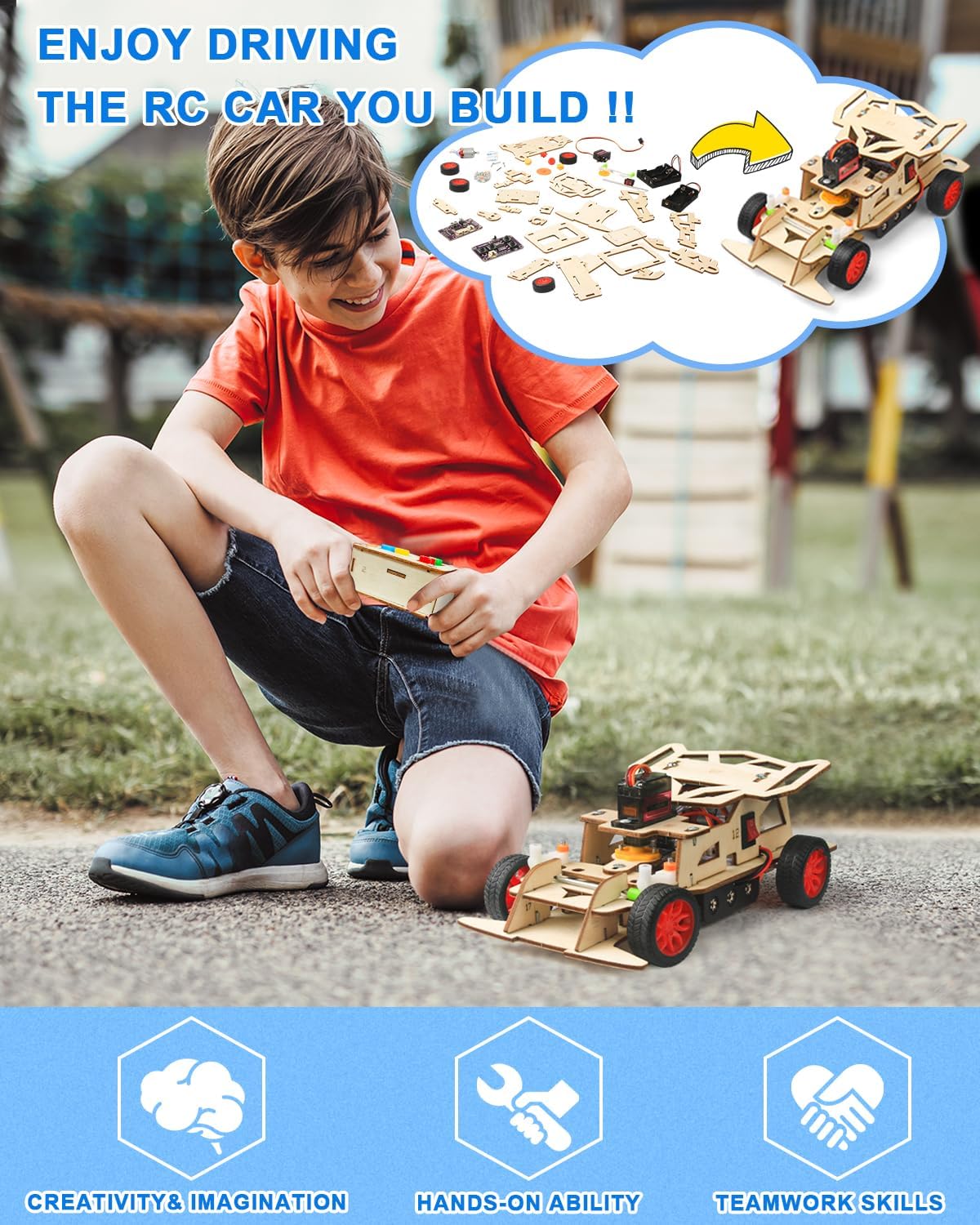 Poraxy STEM Kits for Kids 8-10, STEM Toys for Boys Ages 8-13, Remote Control Car, Wooden 3D Puzzles 8-12 Science Projects Building Model, Birthday Valentines Gifts for 9 11 14 Year Old Teen Boys Girls