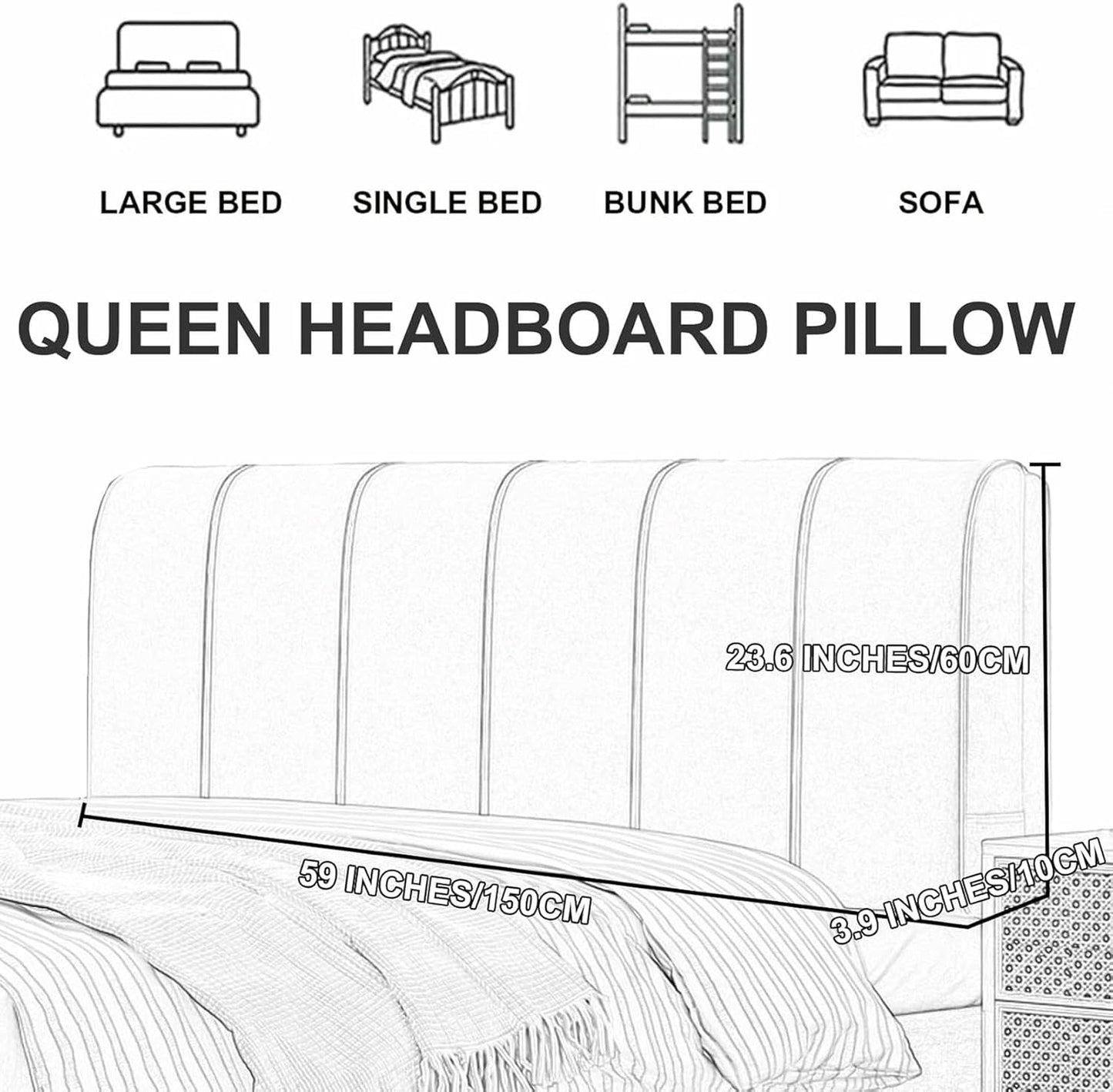 Gray1,Straps/63x23x4In,Headboard Pillow Wall Mounted Upholstered Rectangle Reading Pillow,Wedge Pillowboard Large Headboard Support Cushion Bed Backrest Bedside Bolster