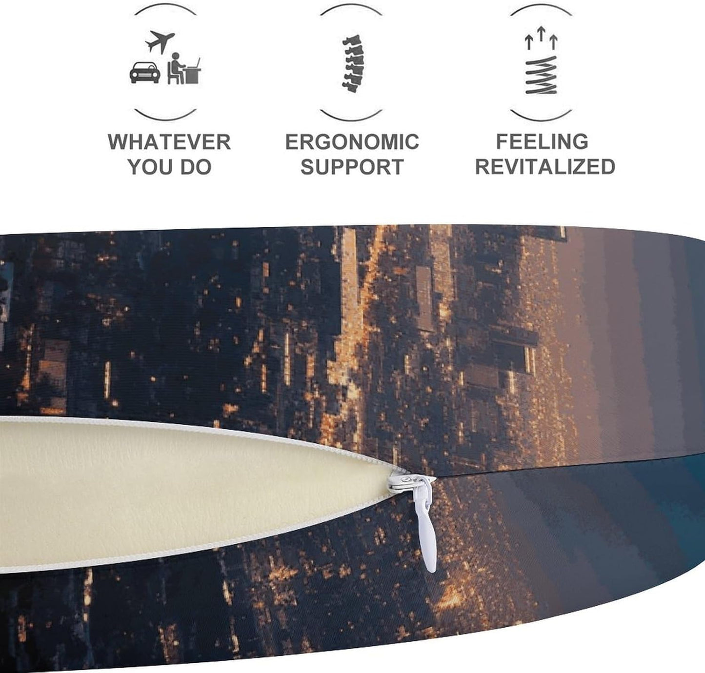 Los Angeles Skyline Neck Pillow Memory Foam U Shaped Pillows Portable Pillows for Shoulder Travel Head Support Pillow with Concealed Zipper for Airplane Car Home Office