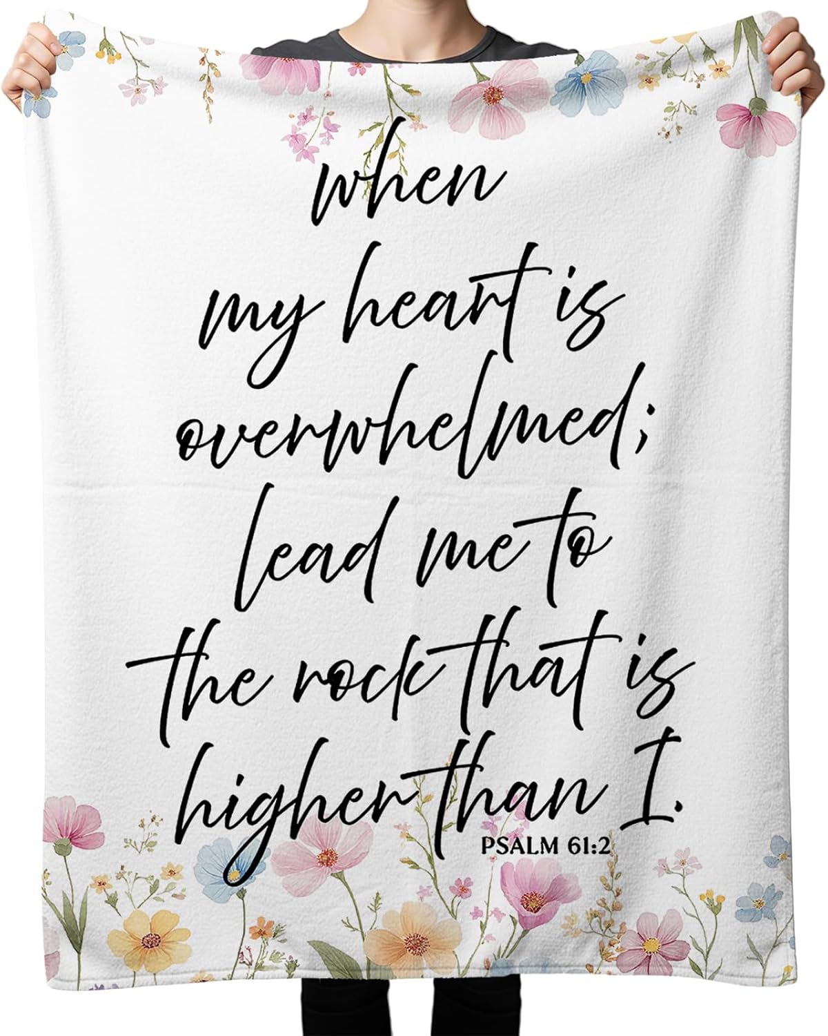 Floral Christian Throw Blanket, Christian Gifts for Women Faith, Religious Psalm 61:2 Floral Bible Verse Blanket for Home Bedroom Living Room Couch Bed Sofa Decoration, 50x60 Inches