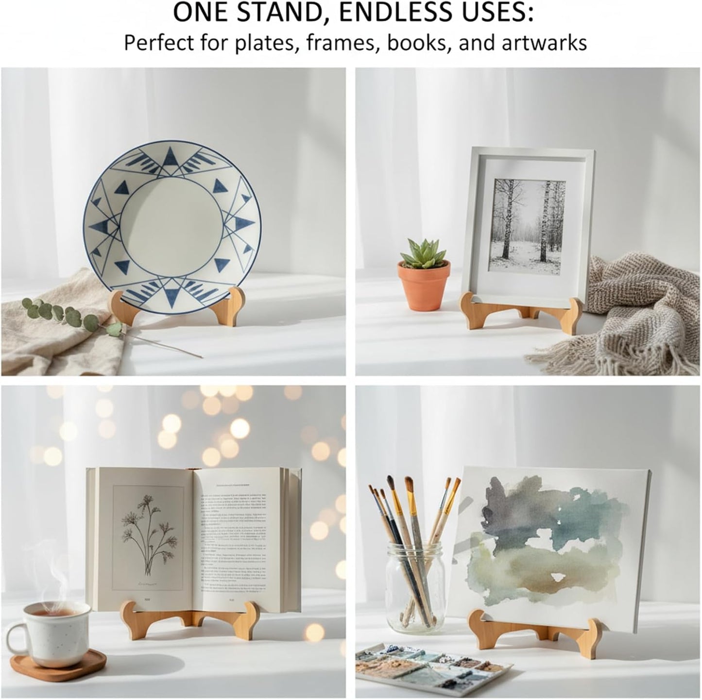 Plate Stand for Display, 6 Inch Wooden Plate Holders for Displaying Folding Picture Frame Holder Tabletop Saucer Rack Bamboo Decorative Table Top Easels for Tables Platter Dish Book Photo and Plaque