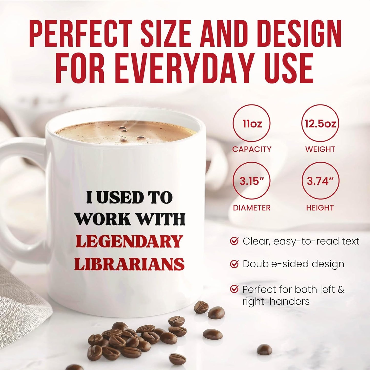 Retired Librarian Mug - Book Lover Coffee Cup - Reading Advocate Funny Gift From Students - Library Tea Mugs - Literary Cups - 11 Oz Ceramic Gifts For Bibliophiles, Birthday, Him, Her, Christmas