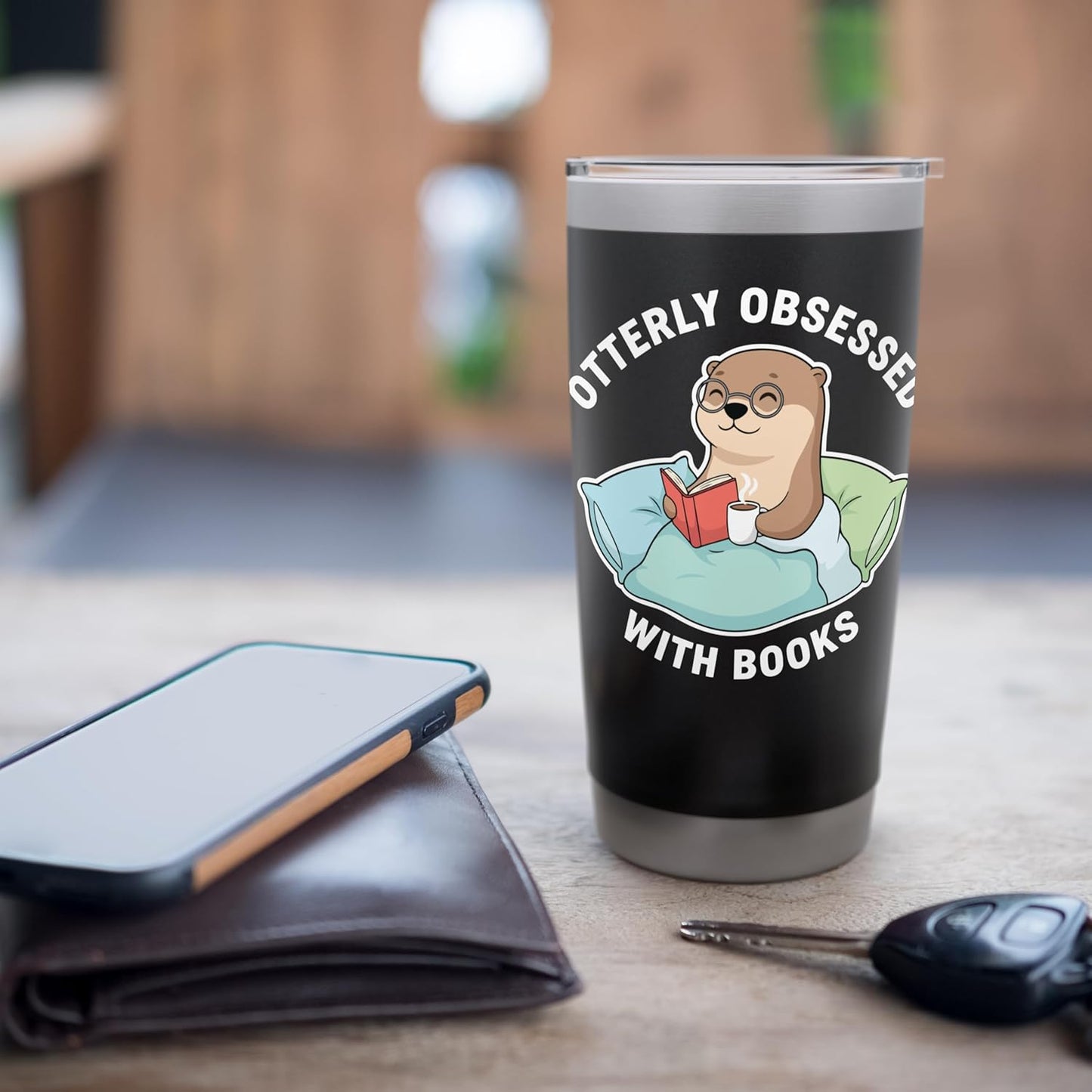 Cozy Otter Reading Book Otterly Obsessed with Books & Puns Stainless Steel Insulated Tumbler