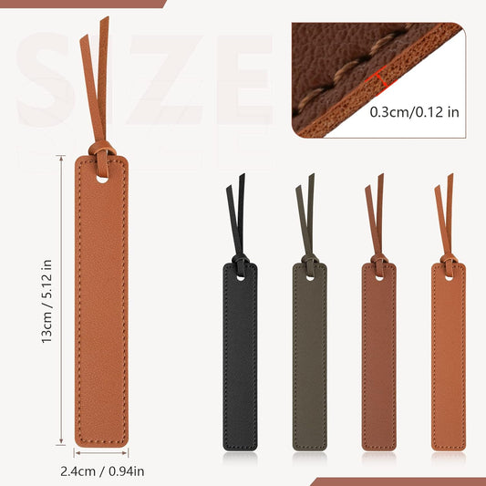 Leezmark 4 Pcs Leather Bookmark, Classic Stitched Bookmark, Bookmarks with Leather Rope, Page Markers Reading Gifts for Book Lovers, Readers, Book Marks for Men Women