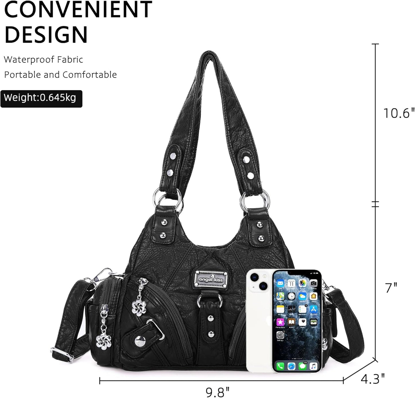 Angel Kiss Purses for Women Small Hobo Shoulder Bags Vagen Leather Multi-Pocket Tote Bag with Zipper