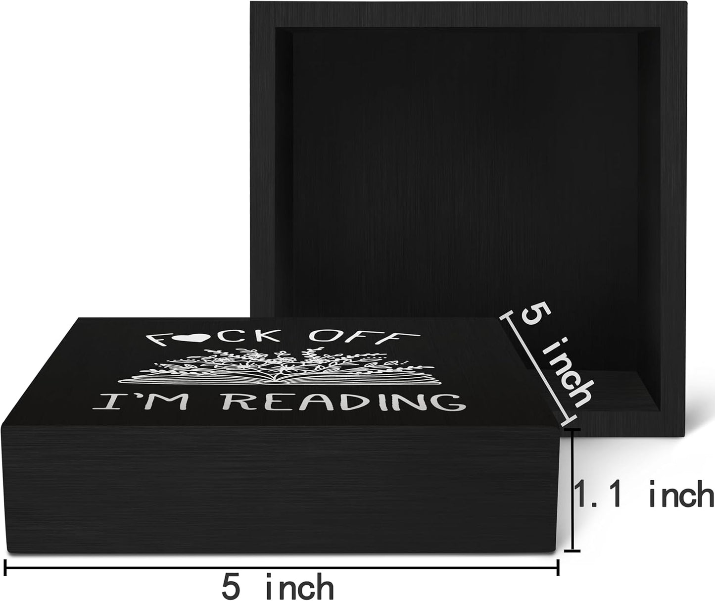 SRADMO I'm Reading Minimalist Floral Book Wood Box Sign Desk Decor, Black Inspirational Reading Wooden Block Box Sign Decoration for Home Reading Room Library Shelf Table Decorative Accessories