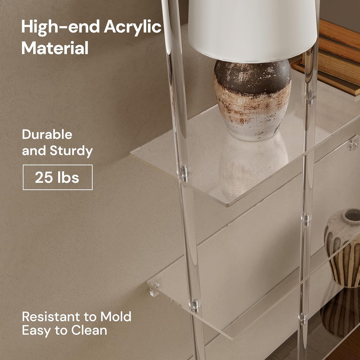 Narrow Acrylic Bookshelf, Wall Mounted, 6-Tier Clear Ladder Bookshelf with Open Shelves, Multipurpose Bookcase for Living Room, Bathroom, Office, Modern, 9.5" D x 29.5" W x 81.7" H