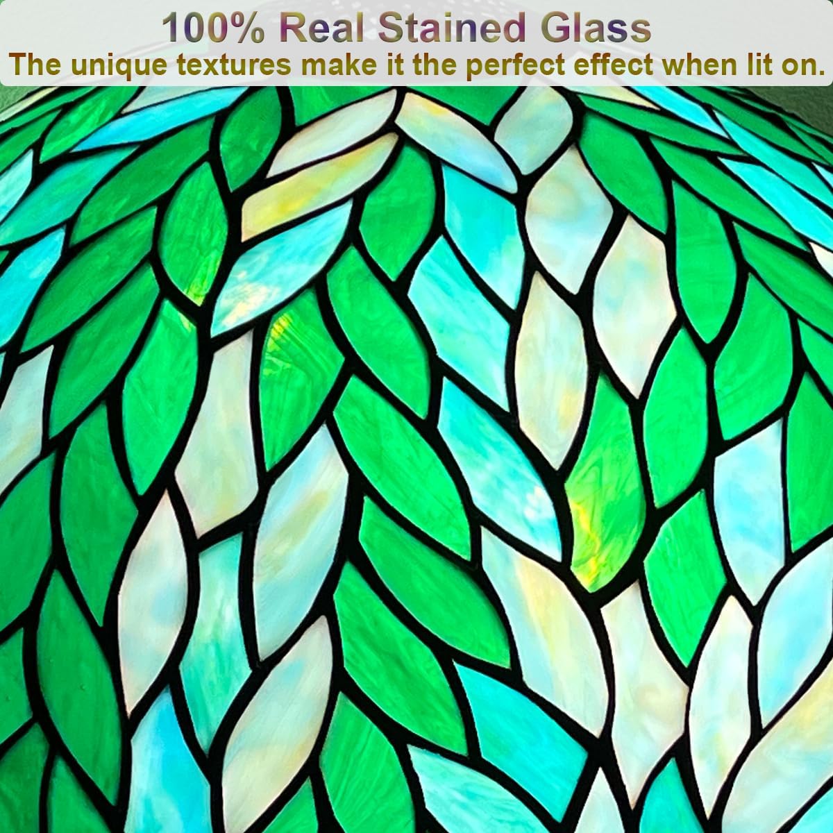 Tiffany Style Table lamp, Green Wisteria Stained Glass Desk Light - Antique 16” Large Nightstand Bedside Reading Light for Living Room Bedroom Office