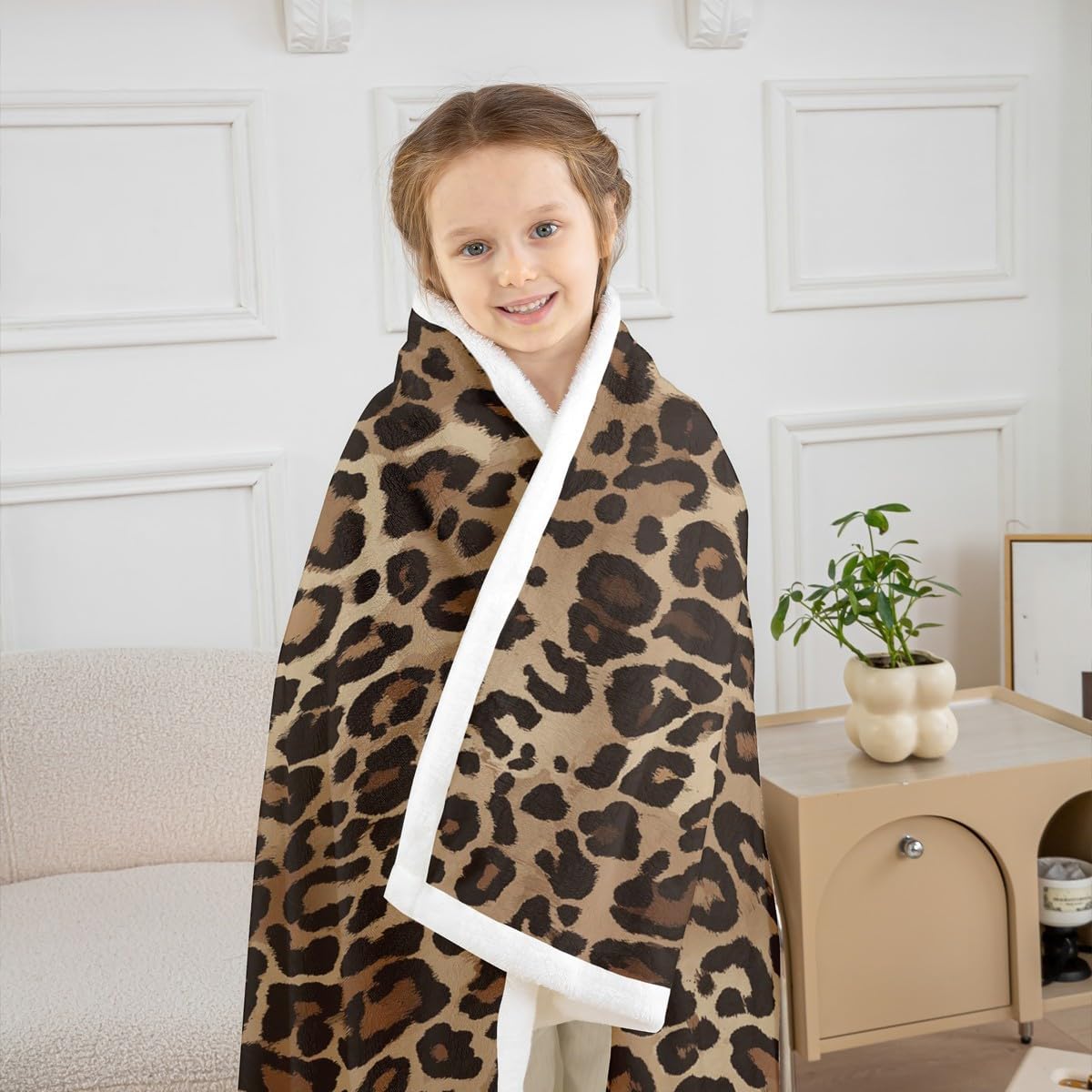 Leopard Print Flannel Blanket Cheetah Decor Wall Sherpa Blanket Geometric Throw Blanket African Safari Animal Plush Blanket Modern Abstract Pattern Bed Blanket for Kid Boy Men Throw 50"x60"