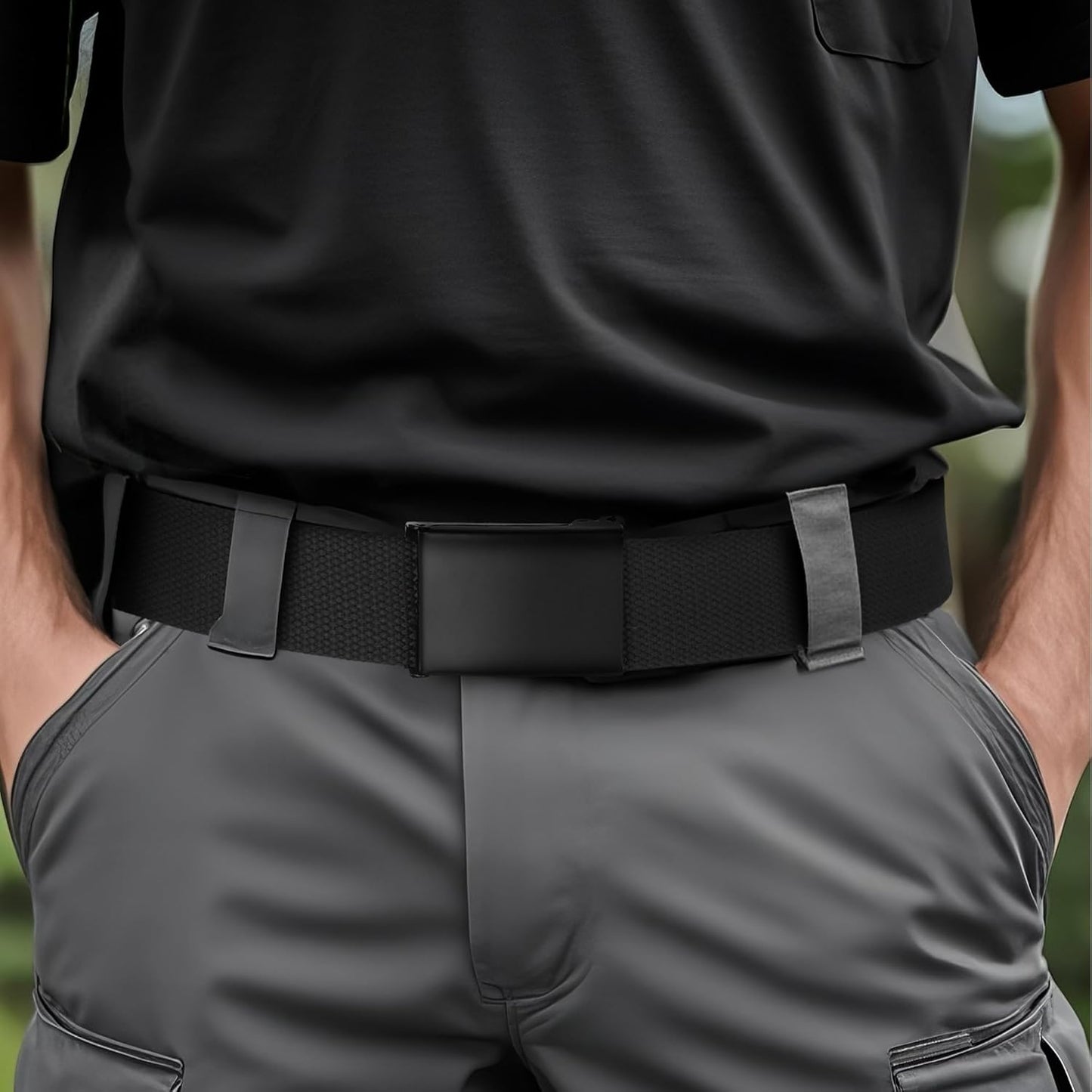 Mile High Life Cut To Fit Canvas Web Belt Size Up to 52" with Flip-Top Solid Black Military Buckle