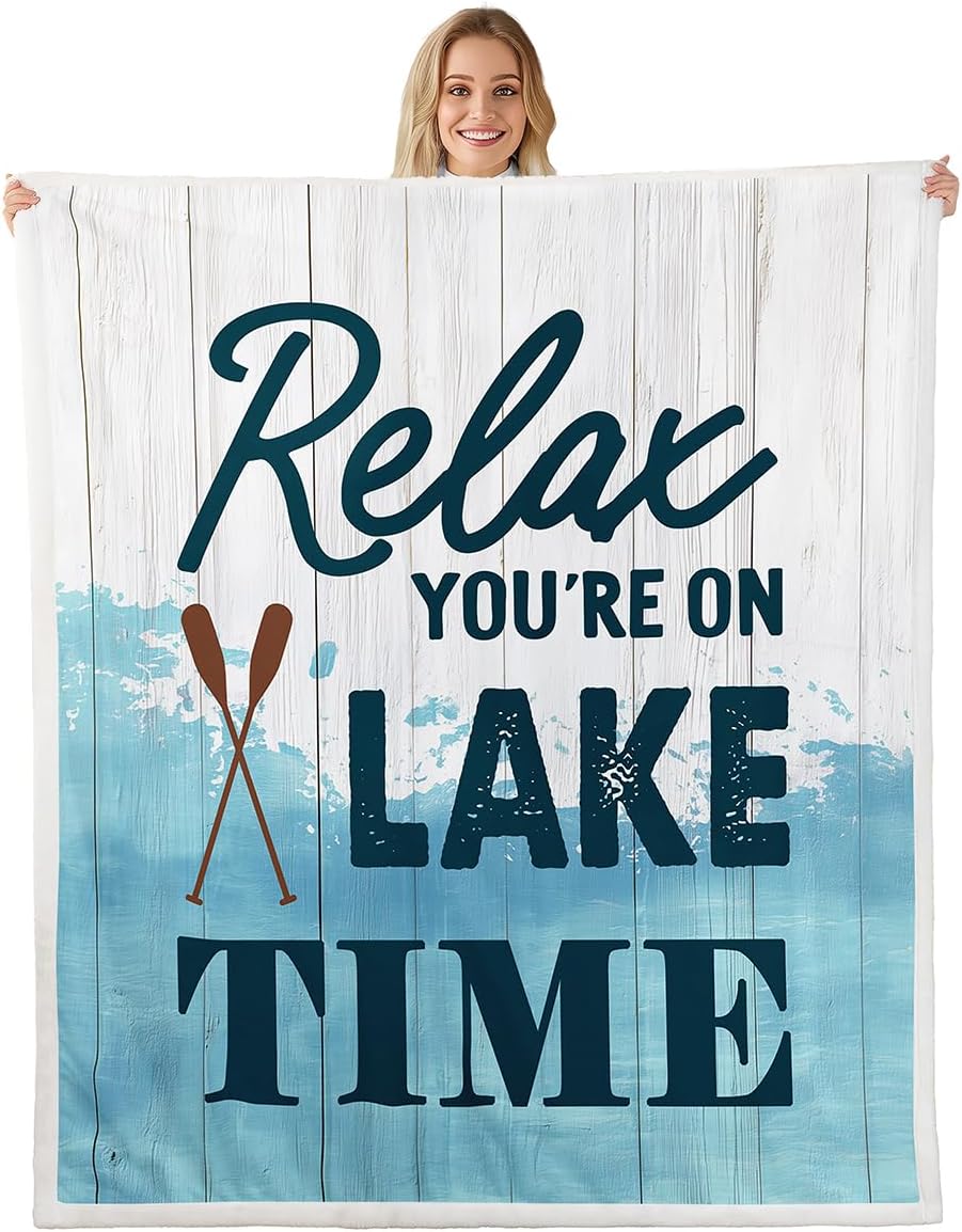 Lake Life Bed Blanket Kids Girls Vintage Wood Sherpa Blanket Soft Cozy Lightweight Outdoor Sport Plush Fleece The Lake Theme Blanket Gifts for Bed Chair Office Sofa(Throw 50"x60")
