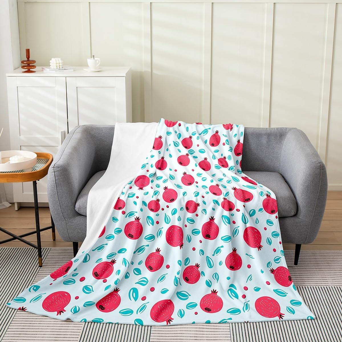 Erosebridal Cartoon Pomegranate Blanket for Teens Kids,Summer Tropical Fruit Throw Blanket Throw 50x60 Inch,Novelty Red Pomegranate Fleece Blanket,Red Dots Flannel Blanket for Dorm