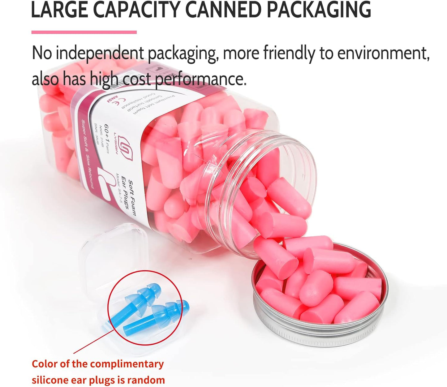 LYSIAN Ultra Soft Foam Ear Plugs for Sleep Noise Reduction -38dB Noise Cancelling Earplugs for Sleeping, Snoring, Shooting, Travel, Women-60 Pairs-Pink Color