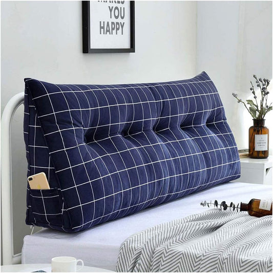 Coffee Table LQ Headboard Bedside Cushion Sofa Back Reading Backrest Cushion Striped Plaid Soft Double Bed Waist Pad Pillow (Color : B Size : 135cm-4 Buckle) (A 90cm)