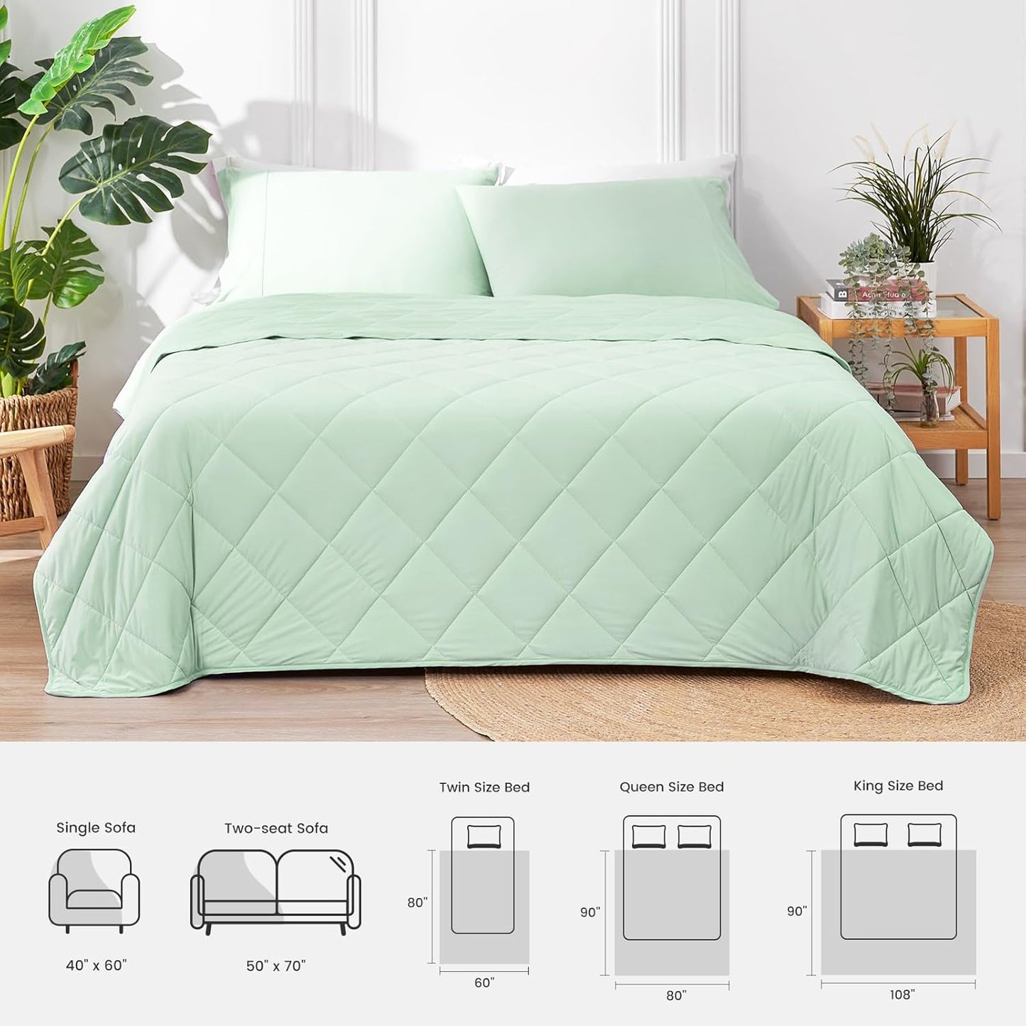 Cozy Bliss Cooling Throw Blanket for Hot Sleepers 50"x70", Q-Max 0.45 Cooling Comfort, Cold Blankets for Night Sweats Sleeping, Ultra-Cool Lightweight Breathable Summer Blanket for Couch Bed, Green