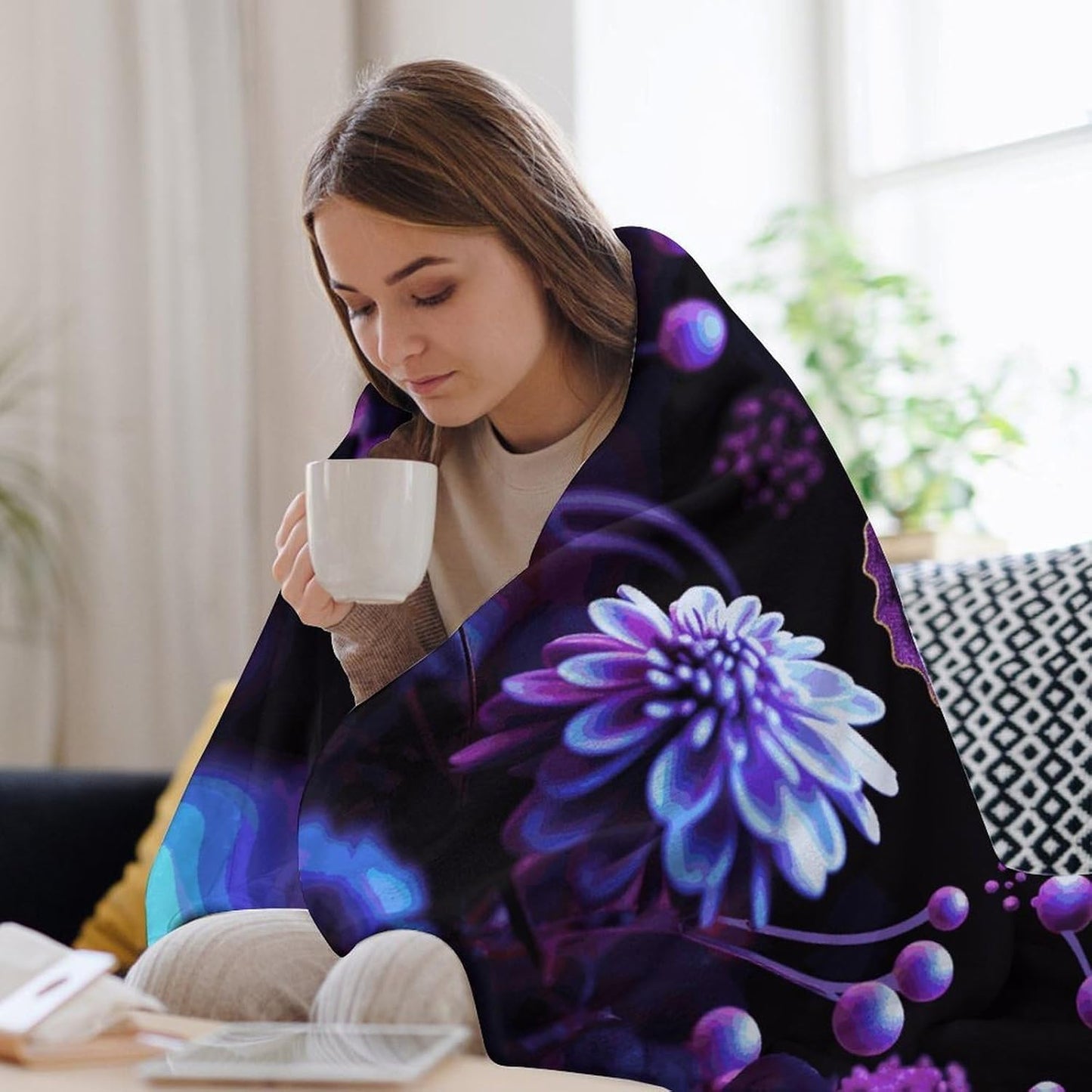 Purple Butterfly And Flowers Blanket Super Soft Lightweight Throw Blanket Cute Cozy Warm Bed Blanket Decorative Fuzzy Blanket All-Season Home Decor Gift for Sofa Couch Living Room 60"*80"（150*200cm）