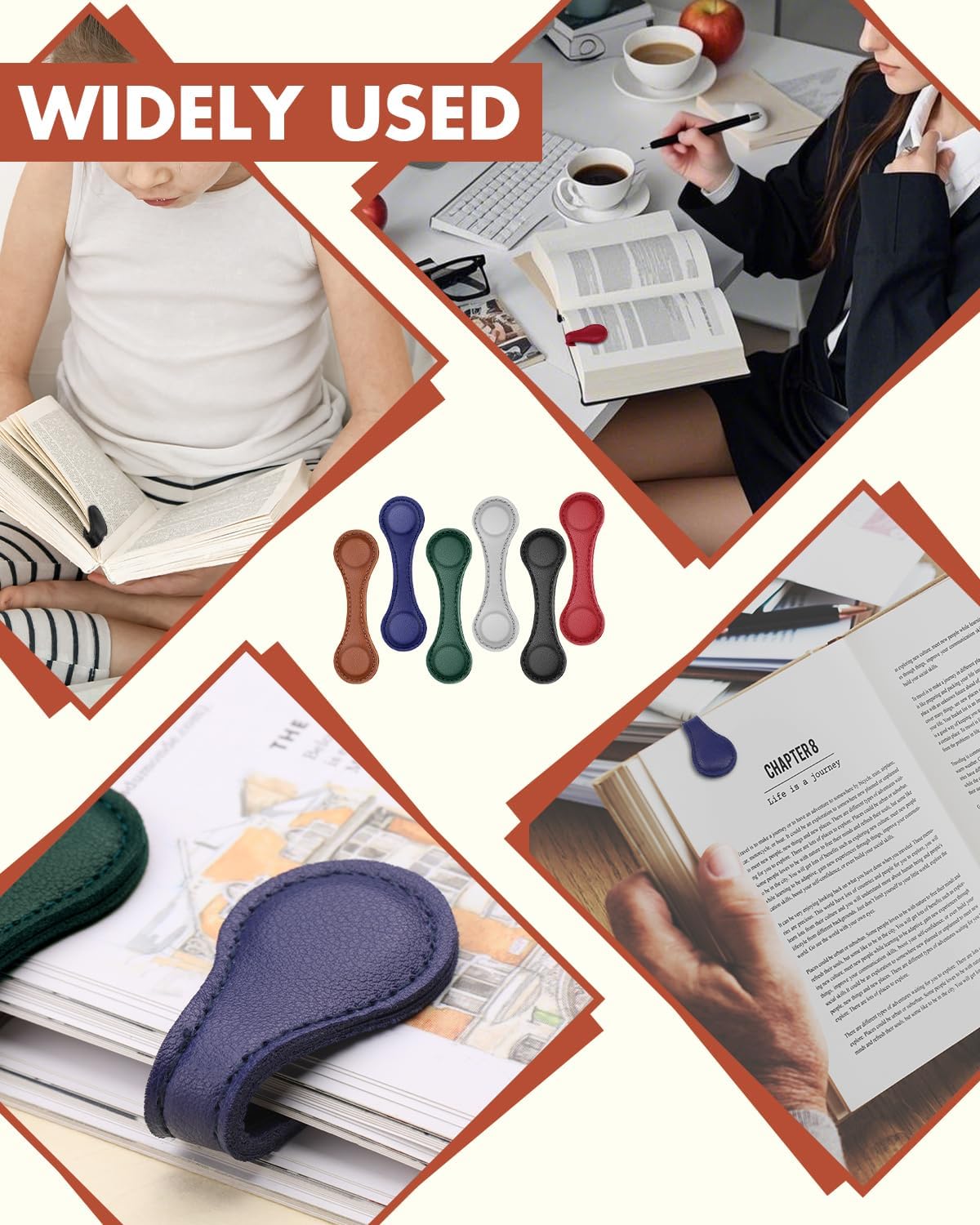 Magnetic Leather Bookmark, 6 PCS Colorful Leather Magnetic Bookmarks for Women Men, Double-Sided Magnetic Book Mark Clip for Book Lovers, Readers, Teachers