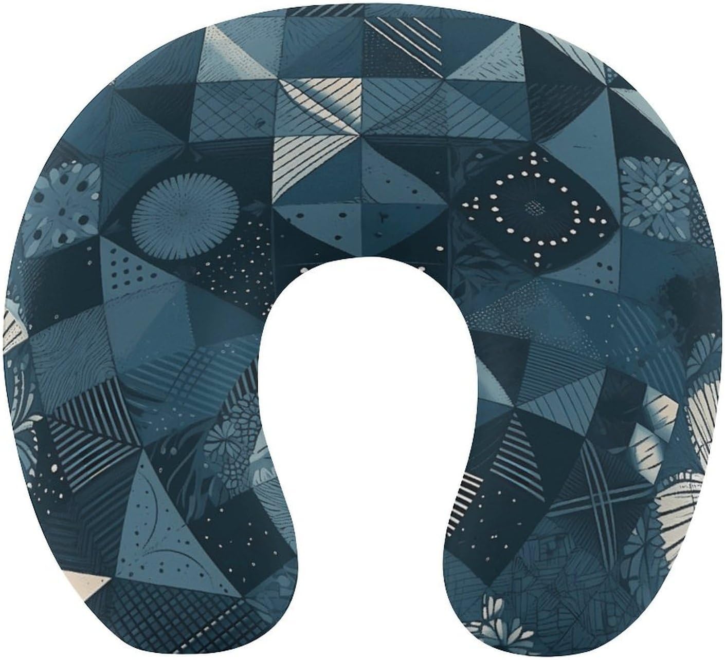 Blue Geometric Pattern Neck Pillow Memory Foam U Shaped Pillows Portable Pillows for Shoulder Travel Head Support Pillow with Concealed Zipper for Airplane Car Home Office